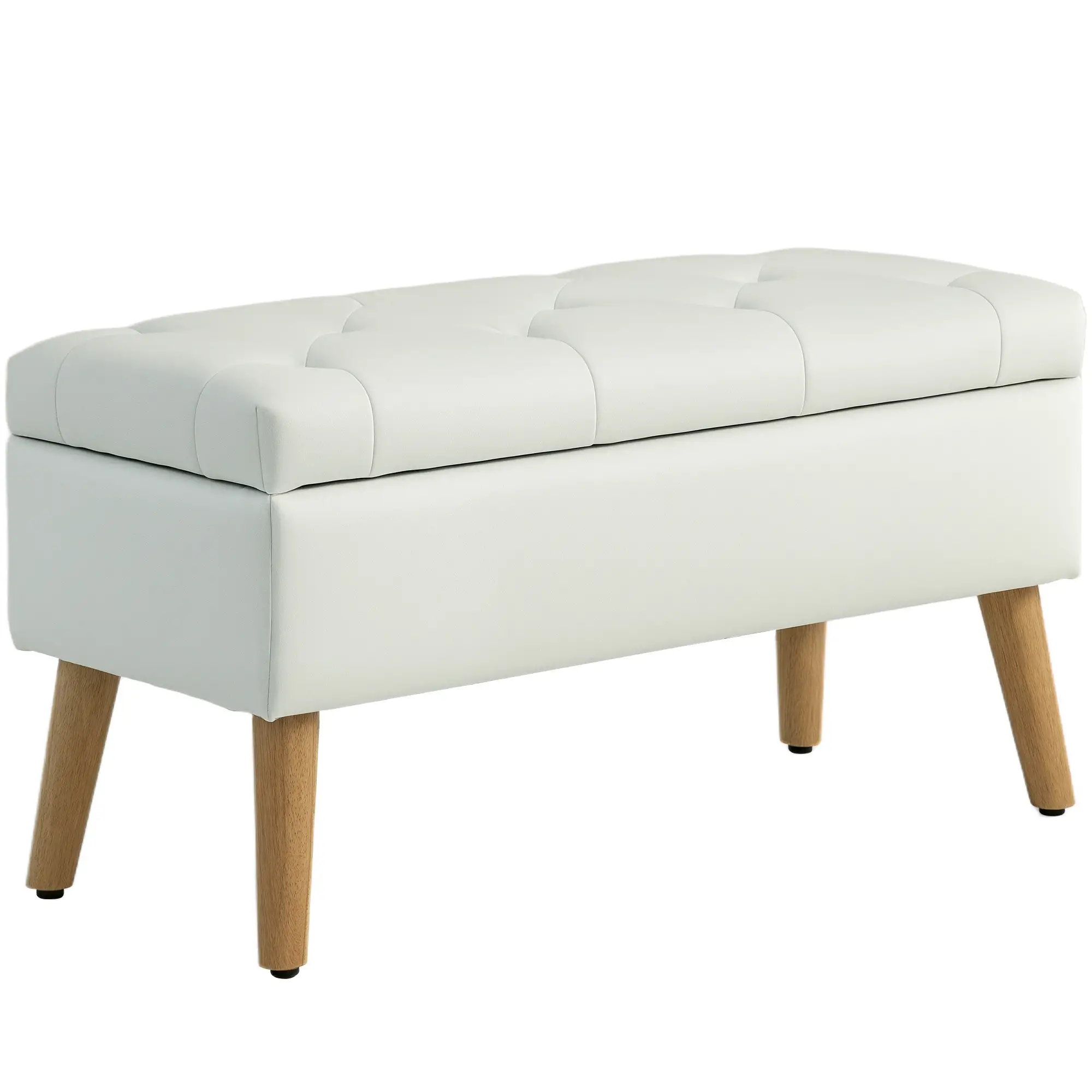 Velvet Storage Ottoman with Lid, Wood Legs, Cream White - Image 11