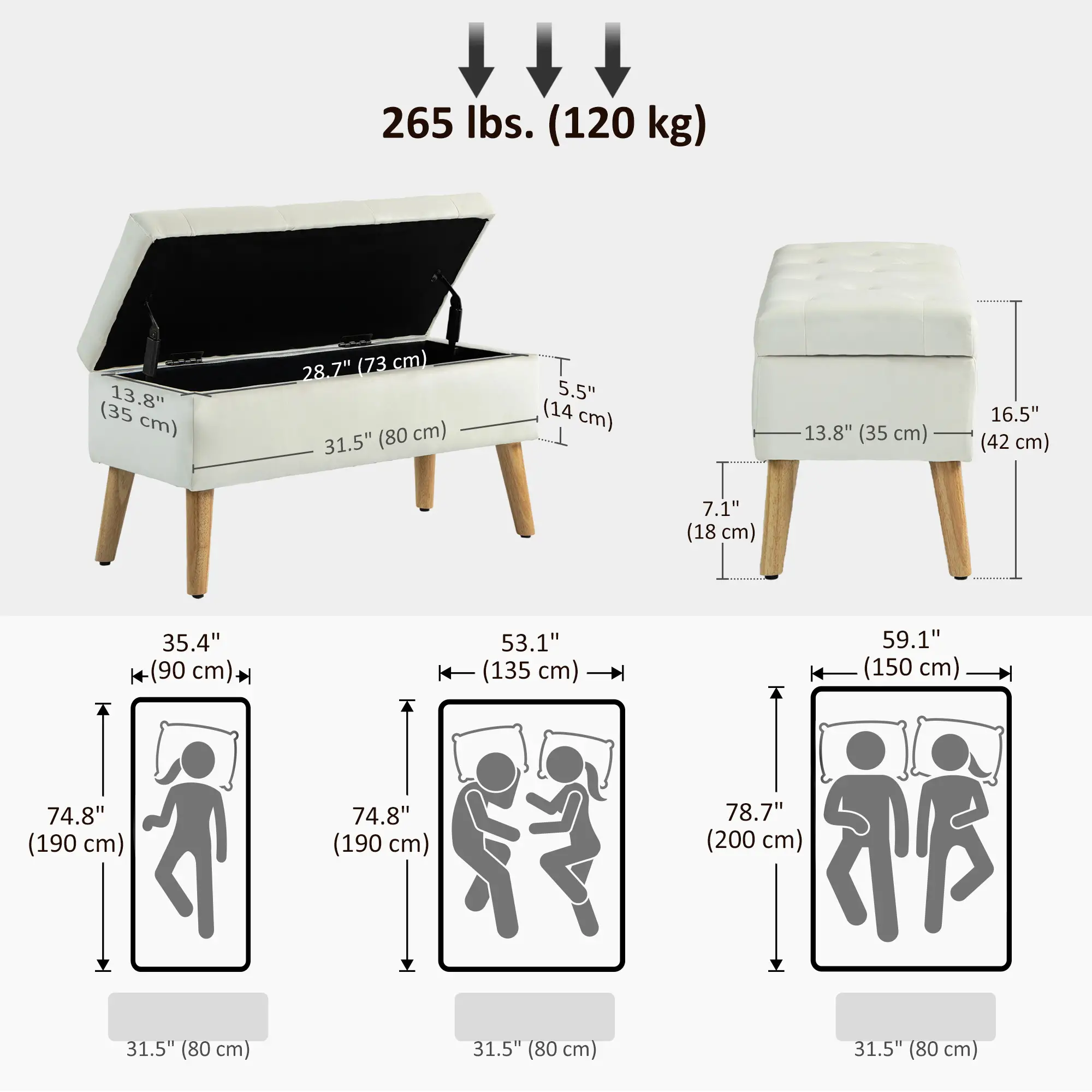 Velvet Storage Ottoman with Lid, Wood Legs, Cream White - Image 3