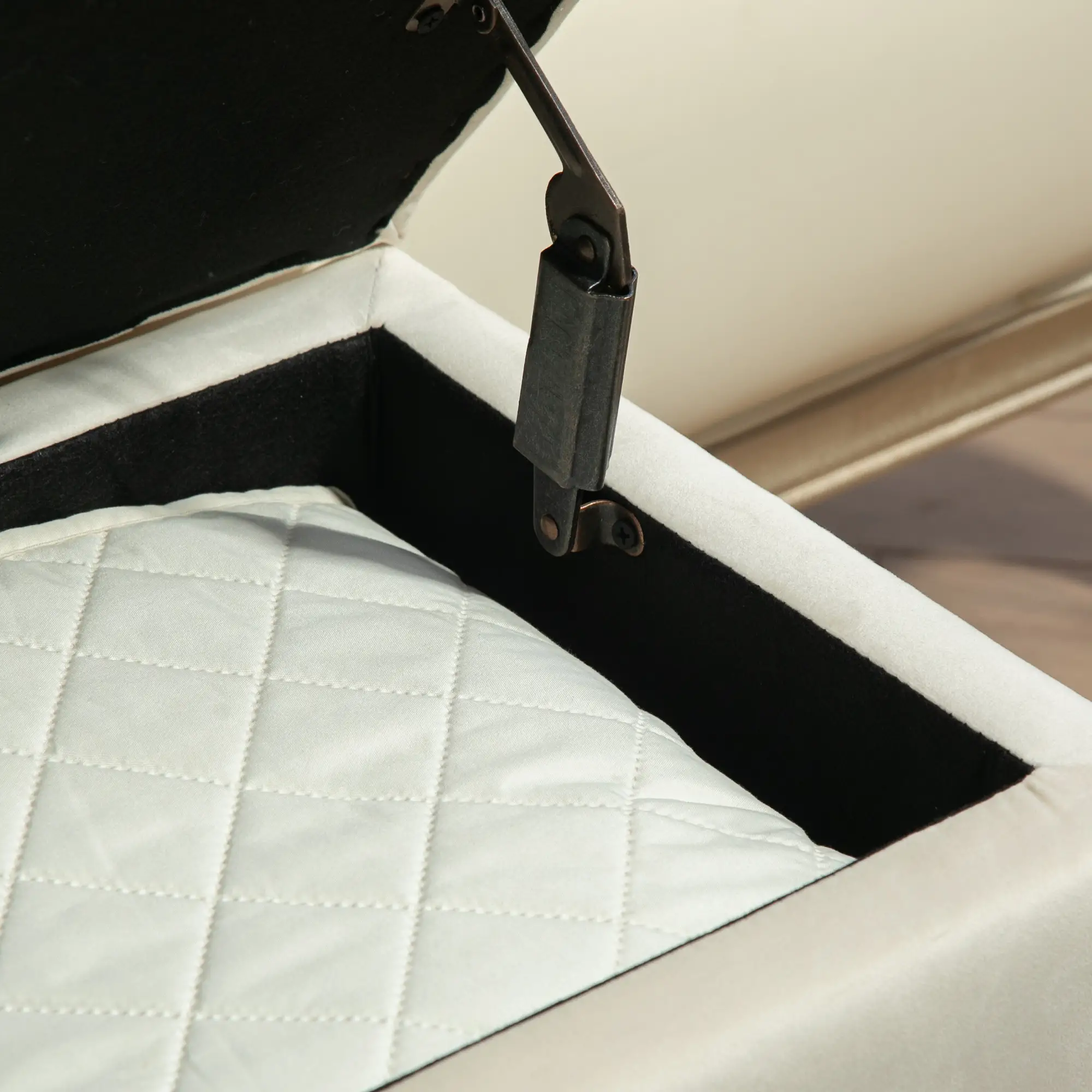 Velvet Storage Ottoman with Lid, Wood Legs, Cream White - Image 9