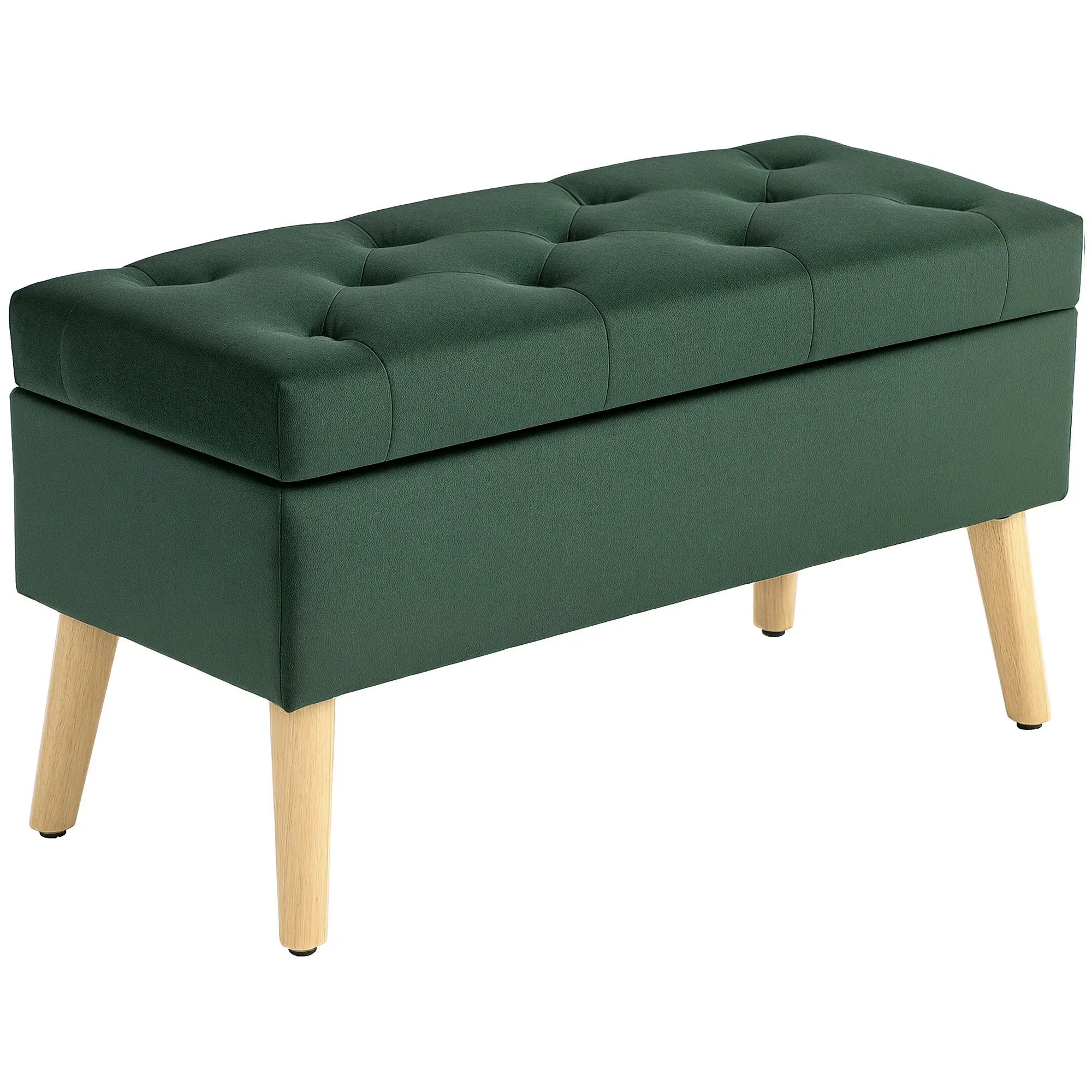 Velvet Storage Ottoman with Lid, Wood Legs, Dark Green - Image 11