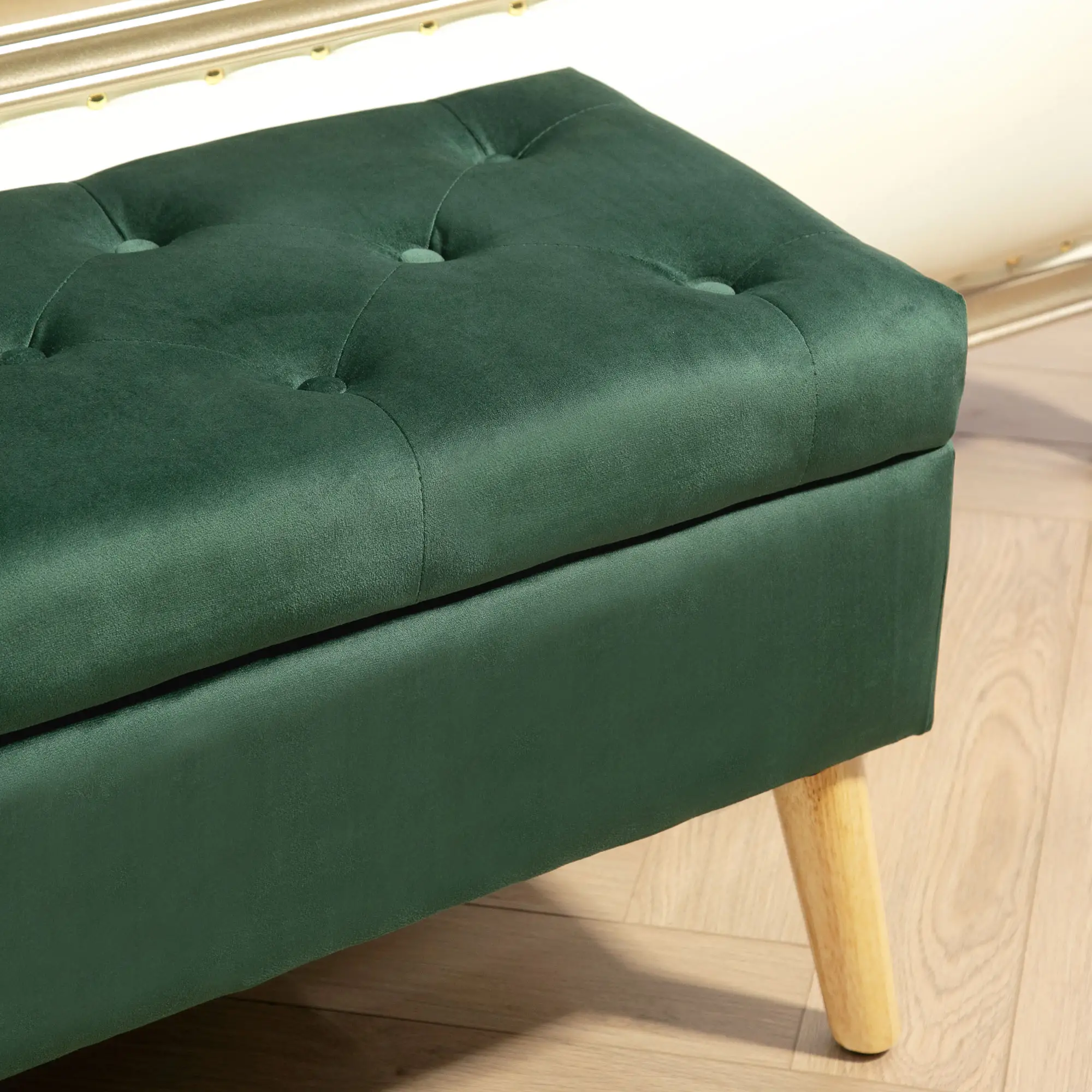 Velvet Storage Ottoman with Lid, Wood Legs, Dark Green - Image 9