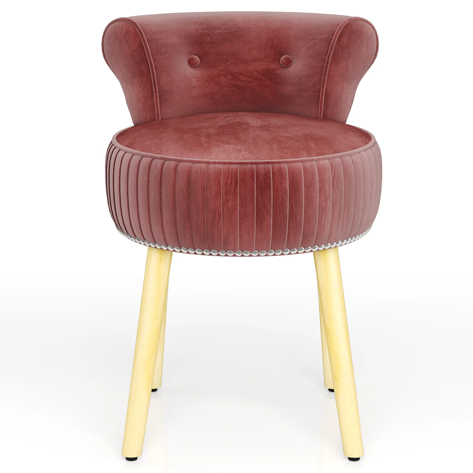 Velvet Vanity Chair, Tufted Low Back, Solid Wood Legs, Pink