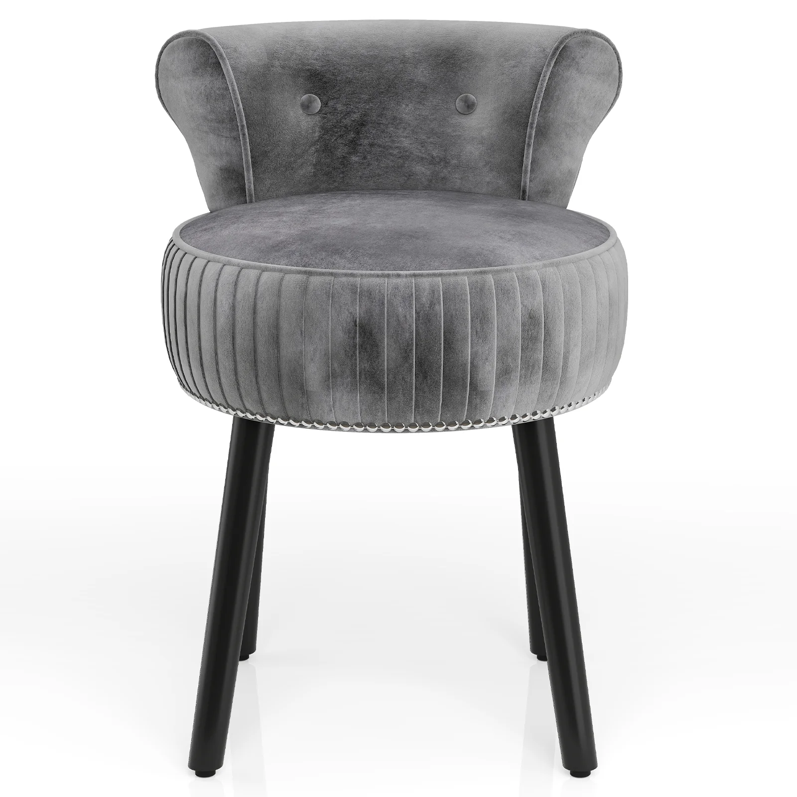Velvet Vanity Chair, Upholstered Stool, Tufted Low Back, Solid Wood Legs, Gray - Image 5