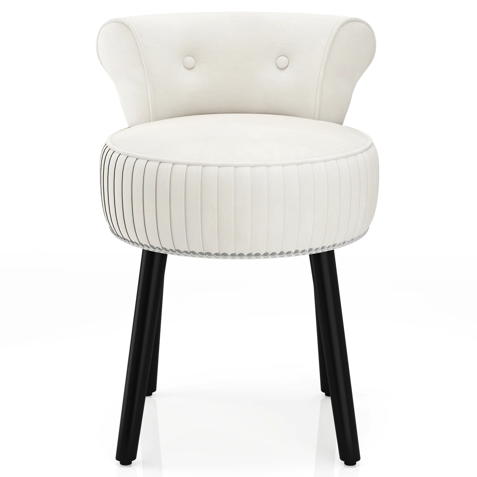 Velvet Vanity Chair, Upholstered Stool, Tufted Low Back, Solid Wood Legs, White - Image 5
