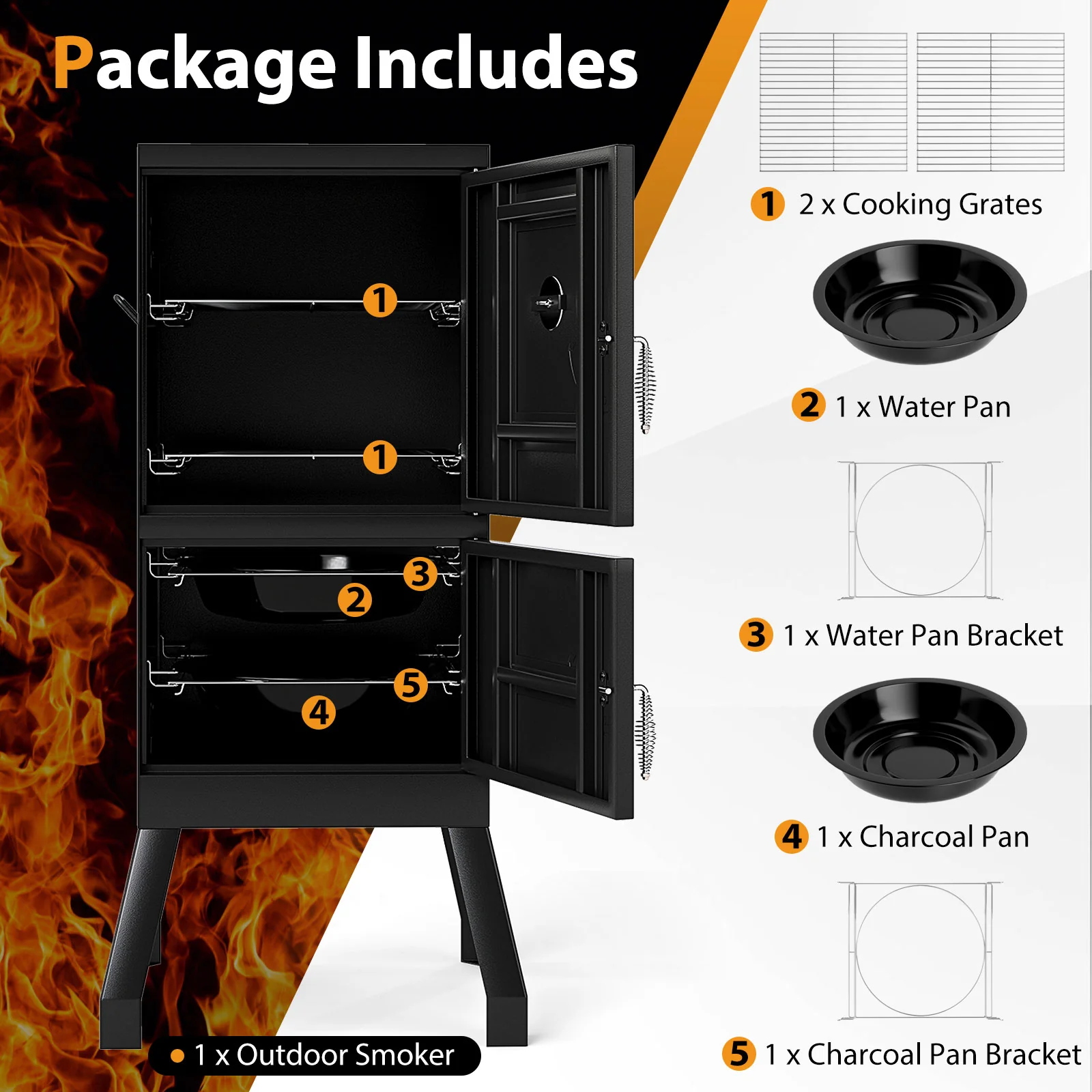 Vertical 2-Tier Outdoor Grill With Temperature Gauge, Black - Image 10