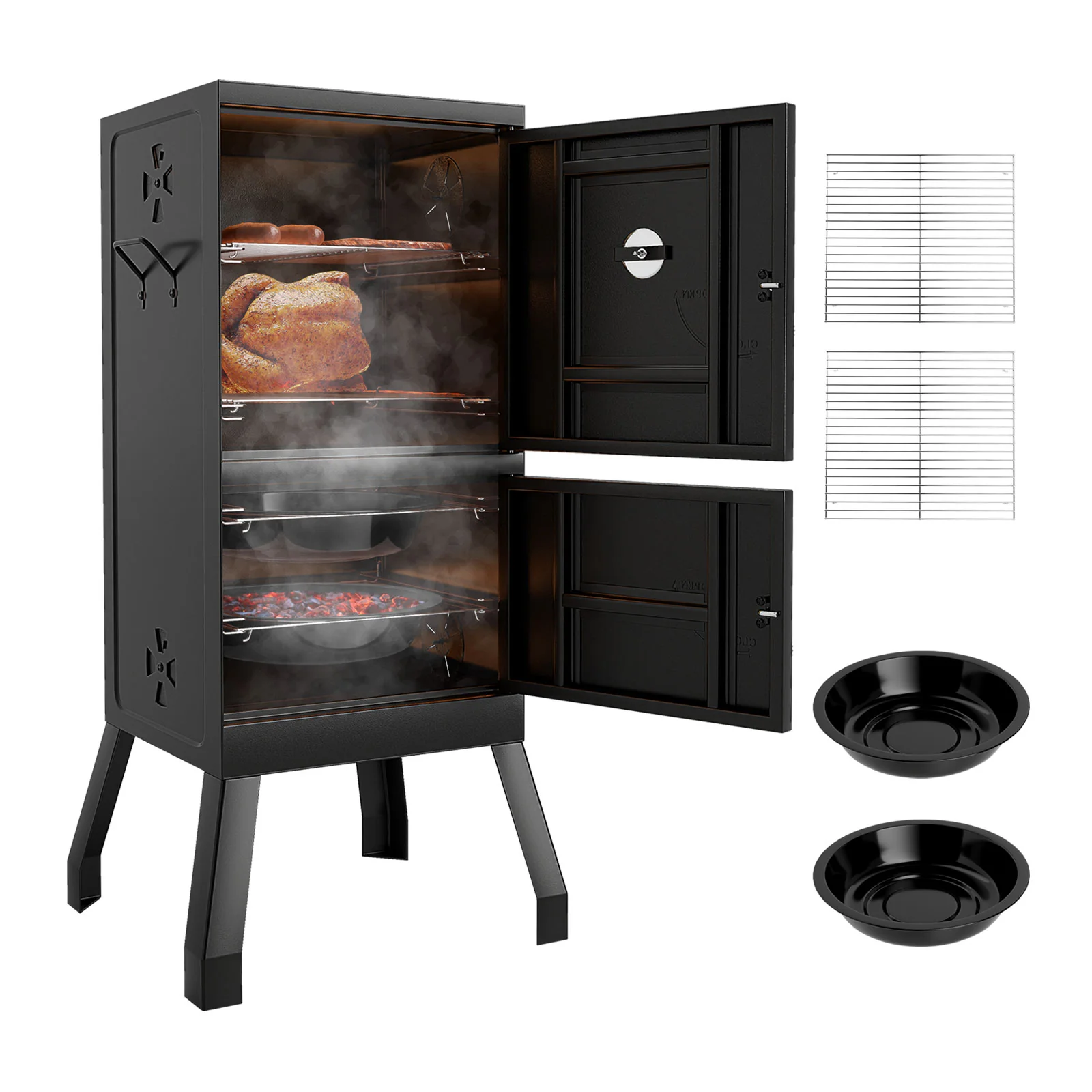 Vertical 2-Tier Outdoor Grill With Temperature Gauge, Black - Image 4