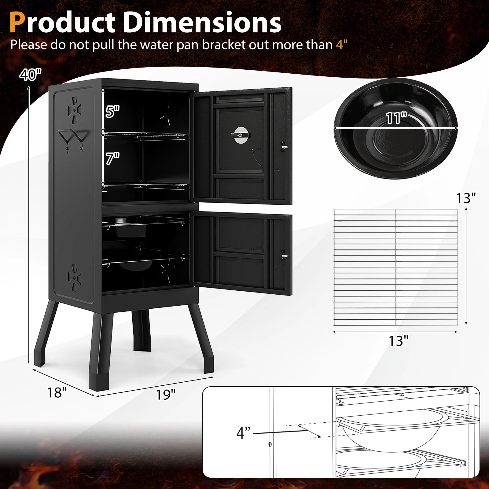 Vertical 2-Tier Outdoor Grill With Temperature Gauge, Black - Image 5