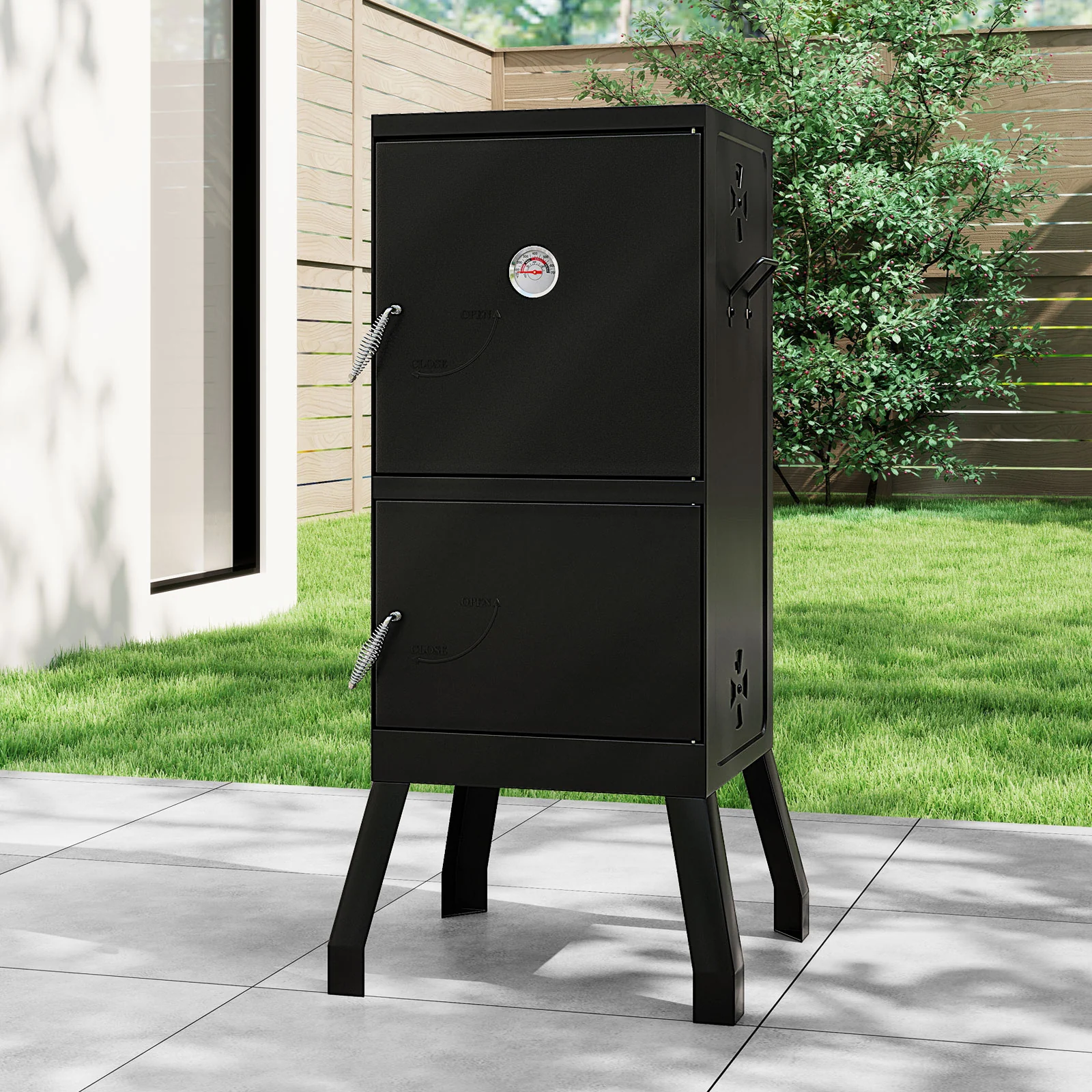 Vertical 2-Tier Outdoor Grill With Temperature Gauge, Black - Image 6