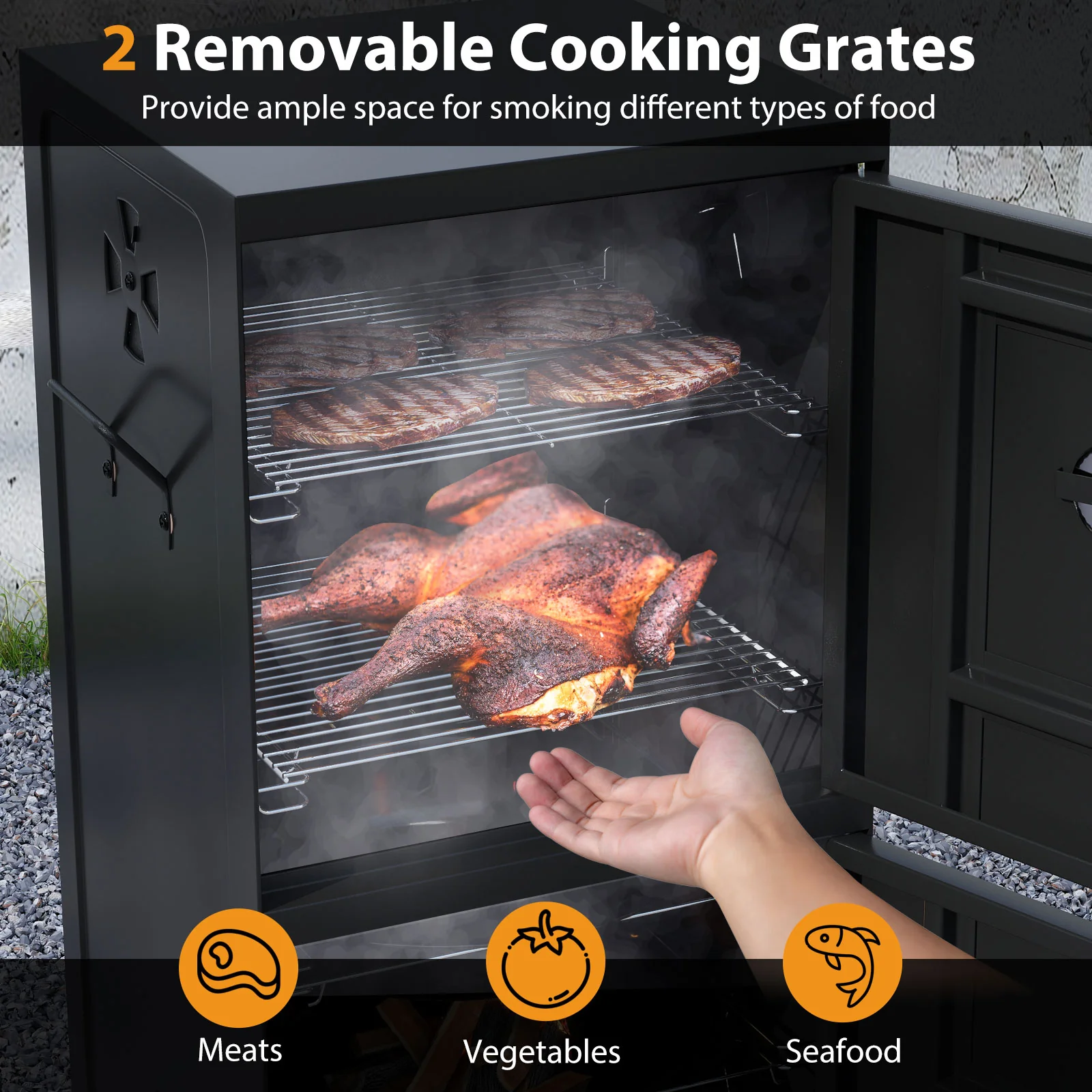 Vertical 2-Tier Outdoor Grill With Temperature Gauge, Black - Image 8