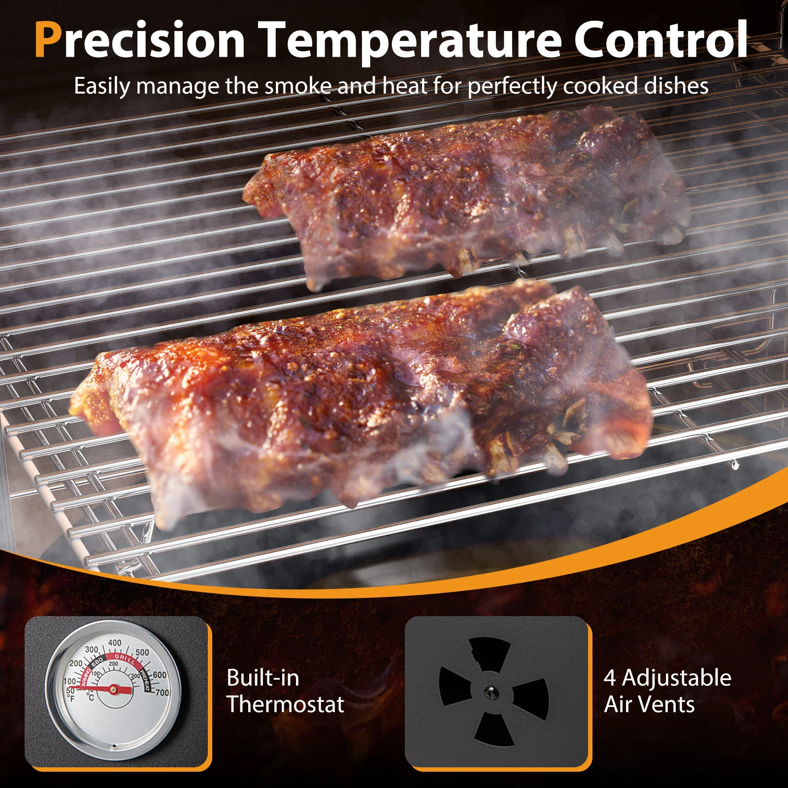 Vertical 2-Tier Outdoor Grill With Temperature Gauge, Black - Image 9