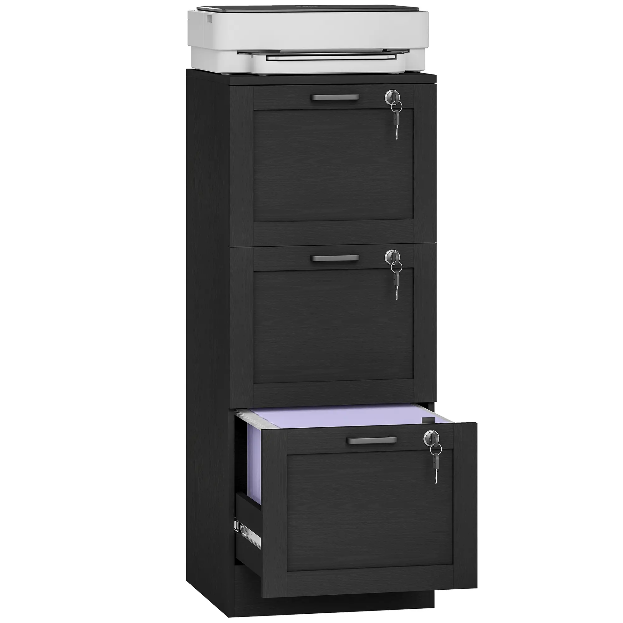 Vertical 3-Drawer Filing Cabinet, Lock, A4 Letter Size, Black - Image 11