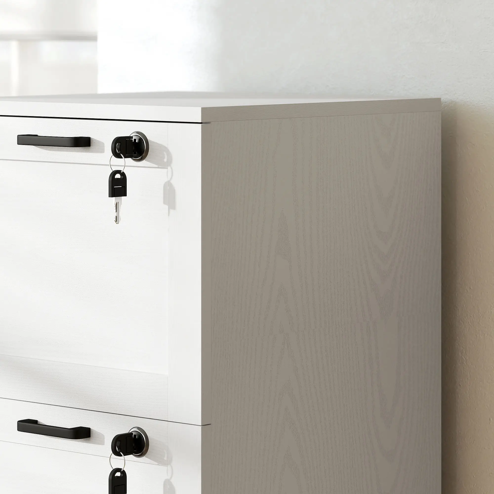 Vertical 3-Drawer Filing Cabinet, Lock, A4 Letter Size, White - Image 10