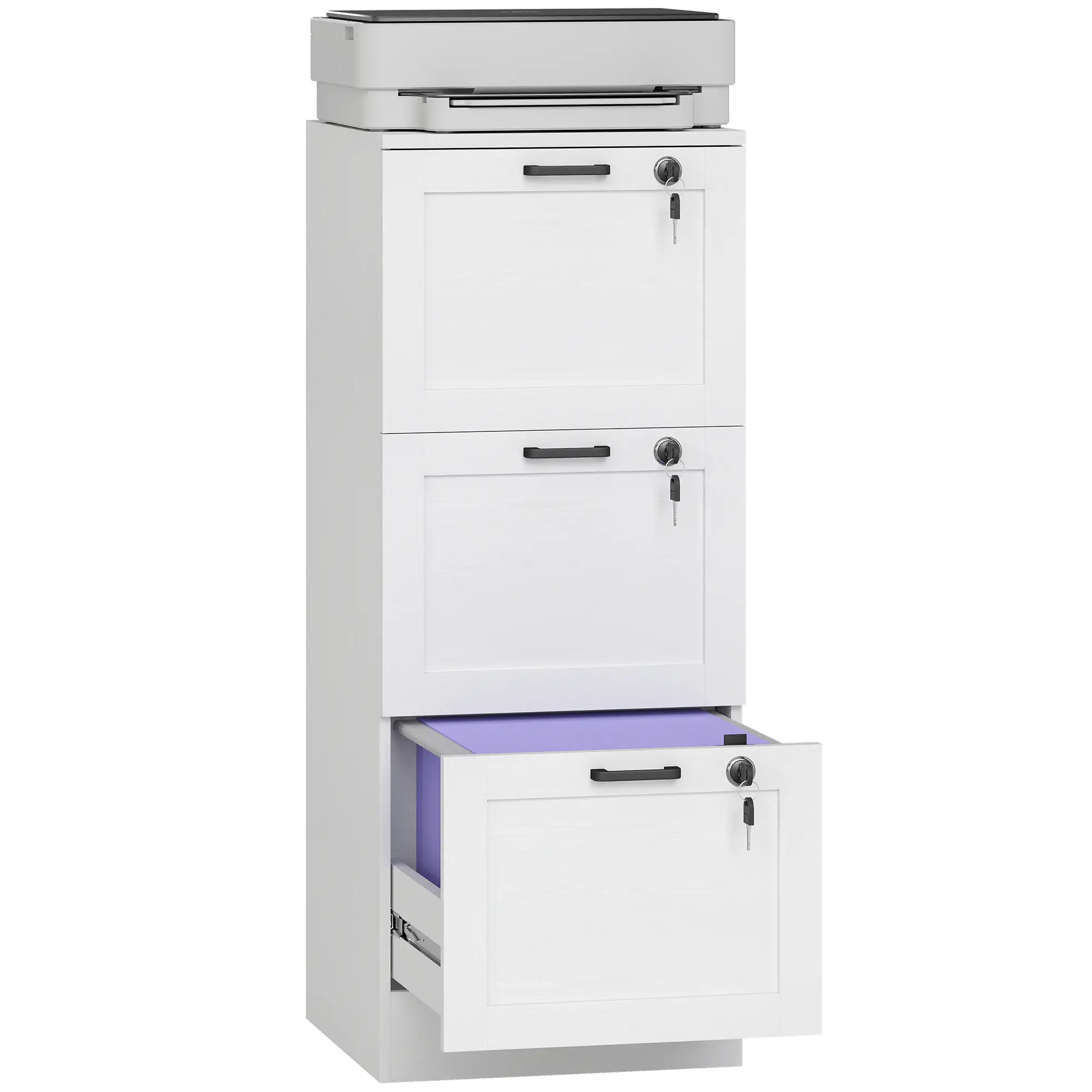 Vertical 3-Drawer Filing Cabinet, Lock, A4 Letter Size, White - Image 11