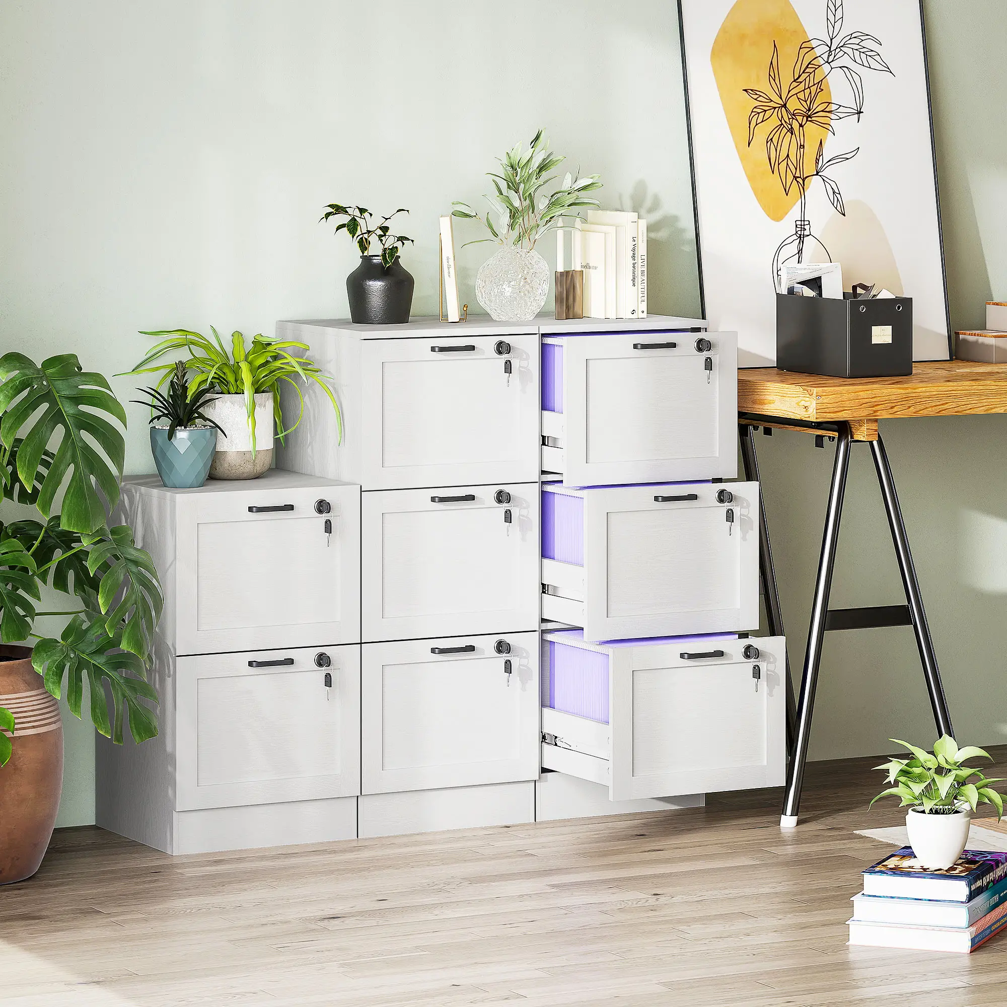 Vertical 3-Drawer Filing Cabinet, Lock, A4 Letter Size, White - Image 2