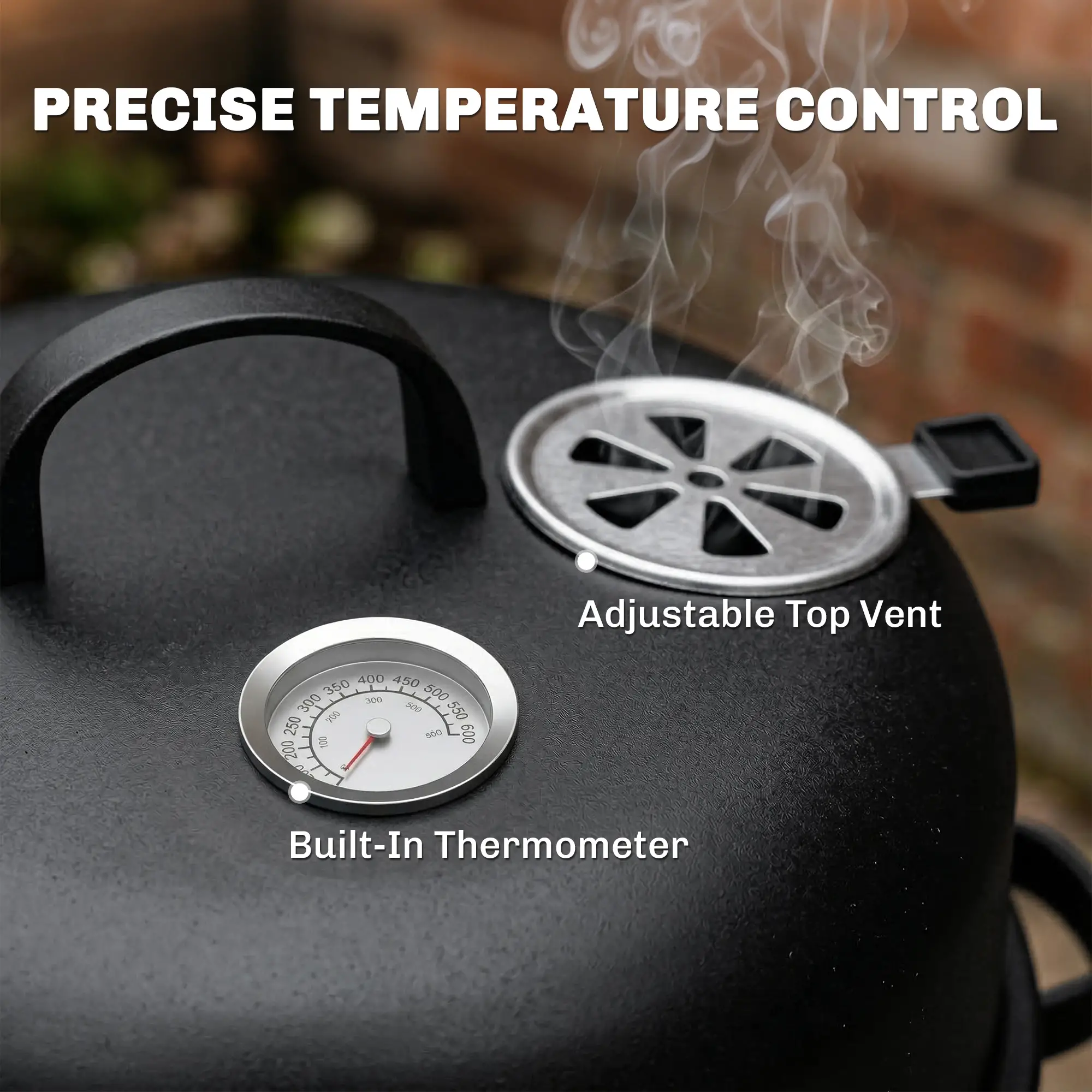 Vertical Charcoal Smoker, 2 Grill Grates, Thermometer, Vents, 2 Doors, Charcoal - Image 6