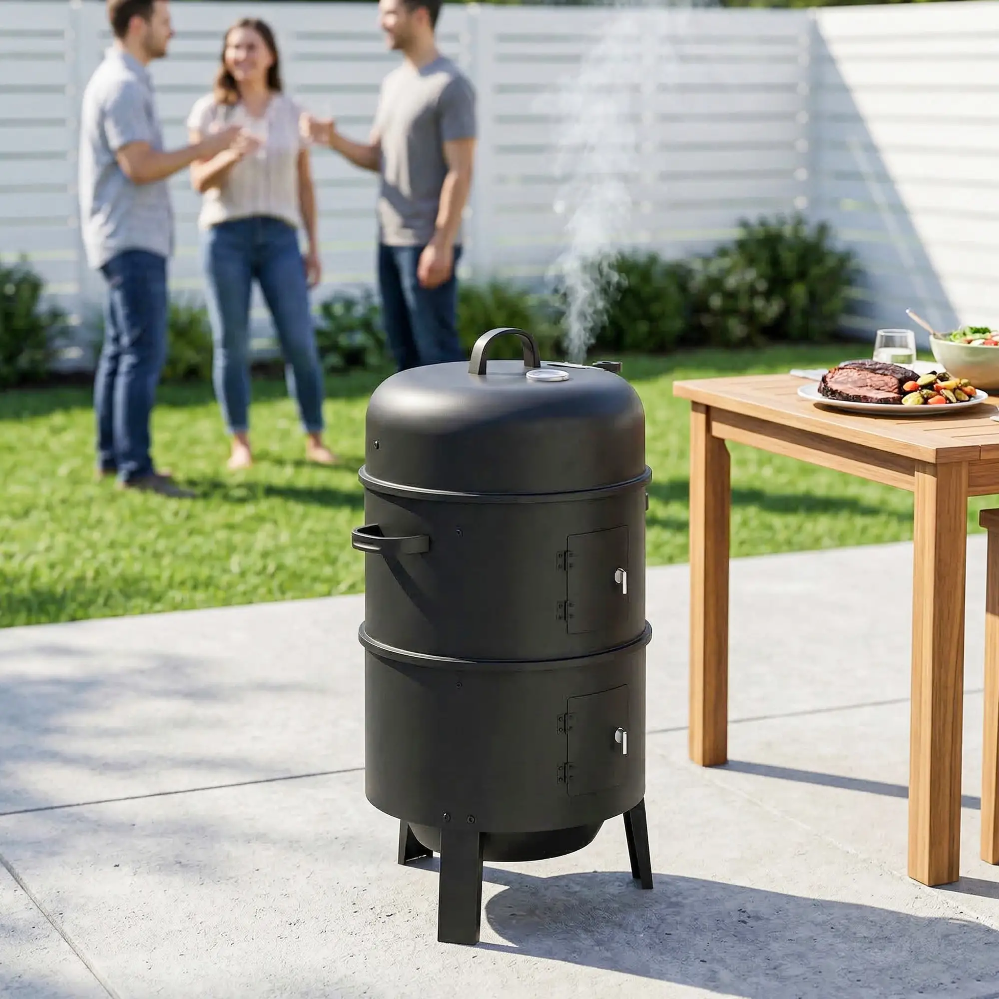Vertical Charcoal Smoker, 2 Grill Grates, Thermometer, Vents, 2 Doors, Charcoal - Image 8