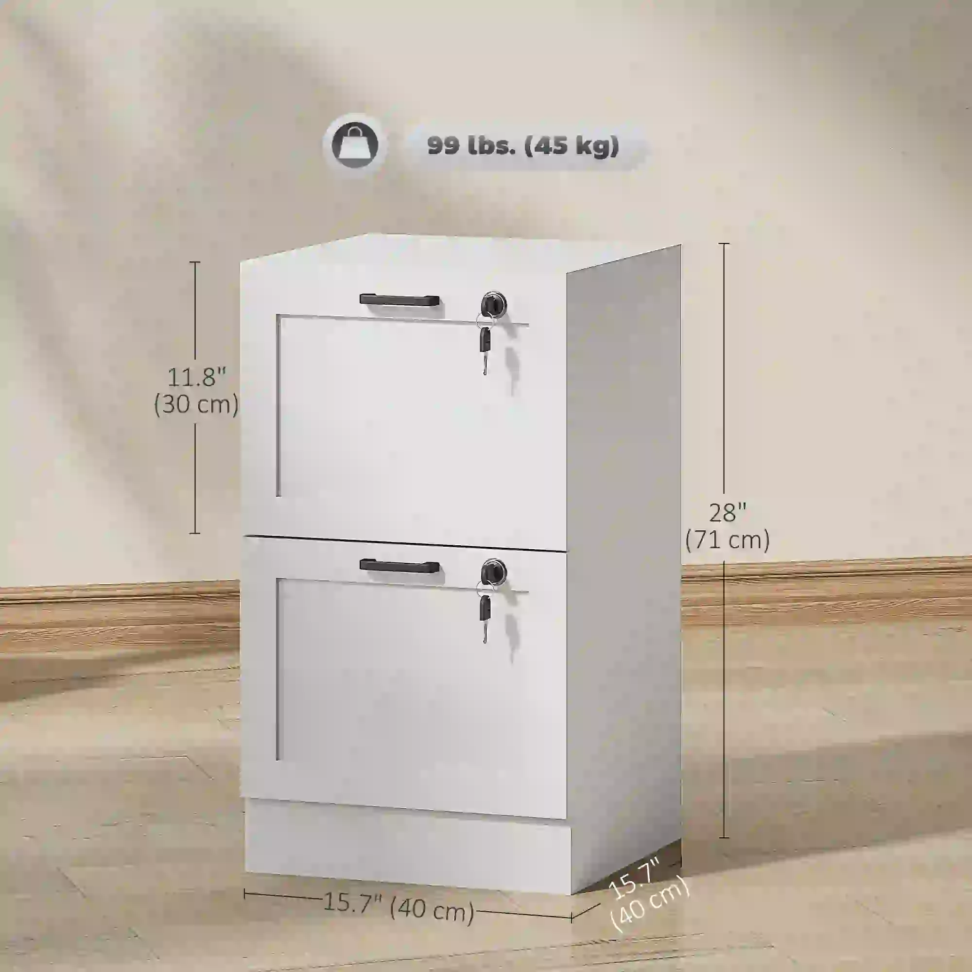 Vertical Filing Cabinet, 2 Drawers With Lock, A4 Letter Size, White - Image 3