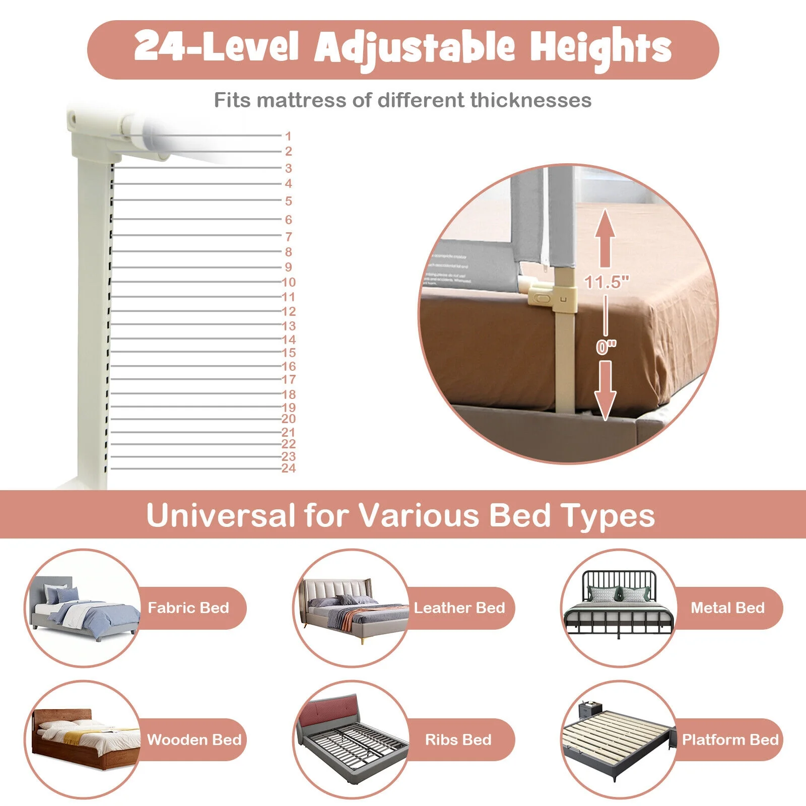Vertical Lifting Baby Bed Rail With Lock-L, Gray - Image 10