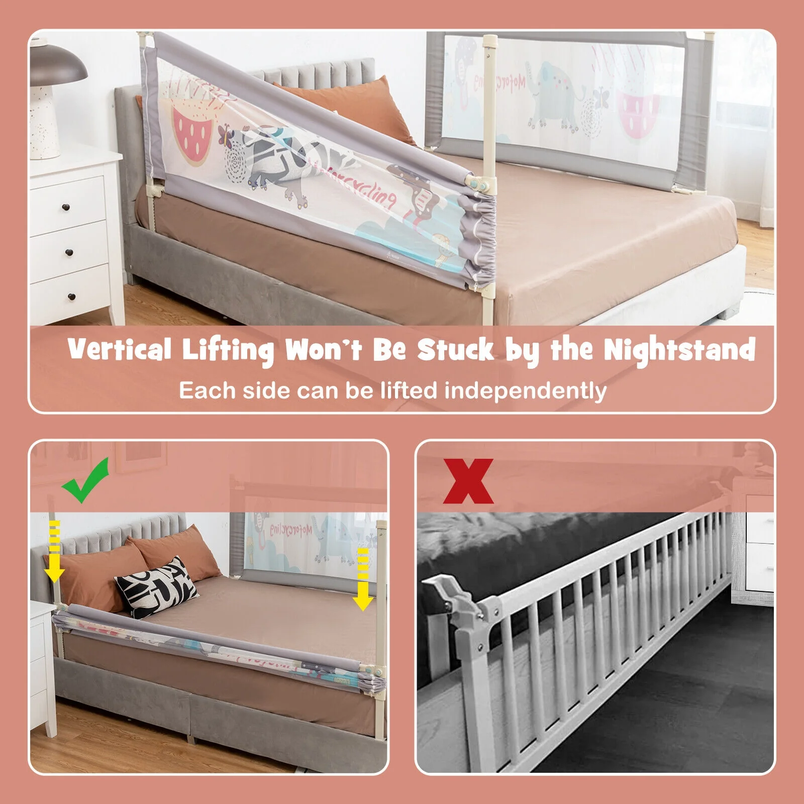 Vertical Lifting Baby Bed Rail With Lock-L, Gray - Image 6