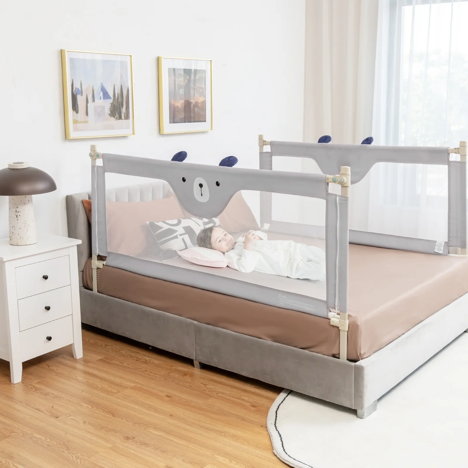 Vertical Lifting Baby Bedrail Guard, Lock-M, Gray - Image 2
