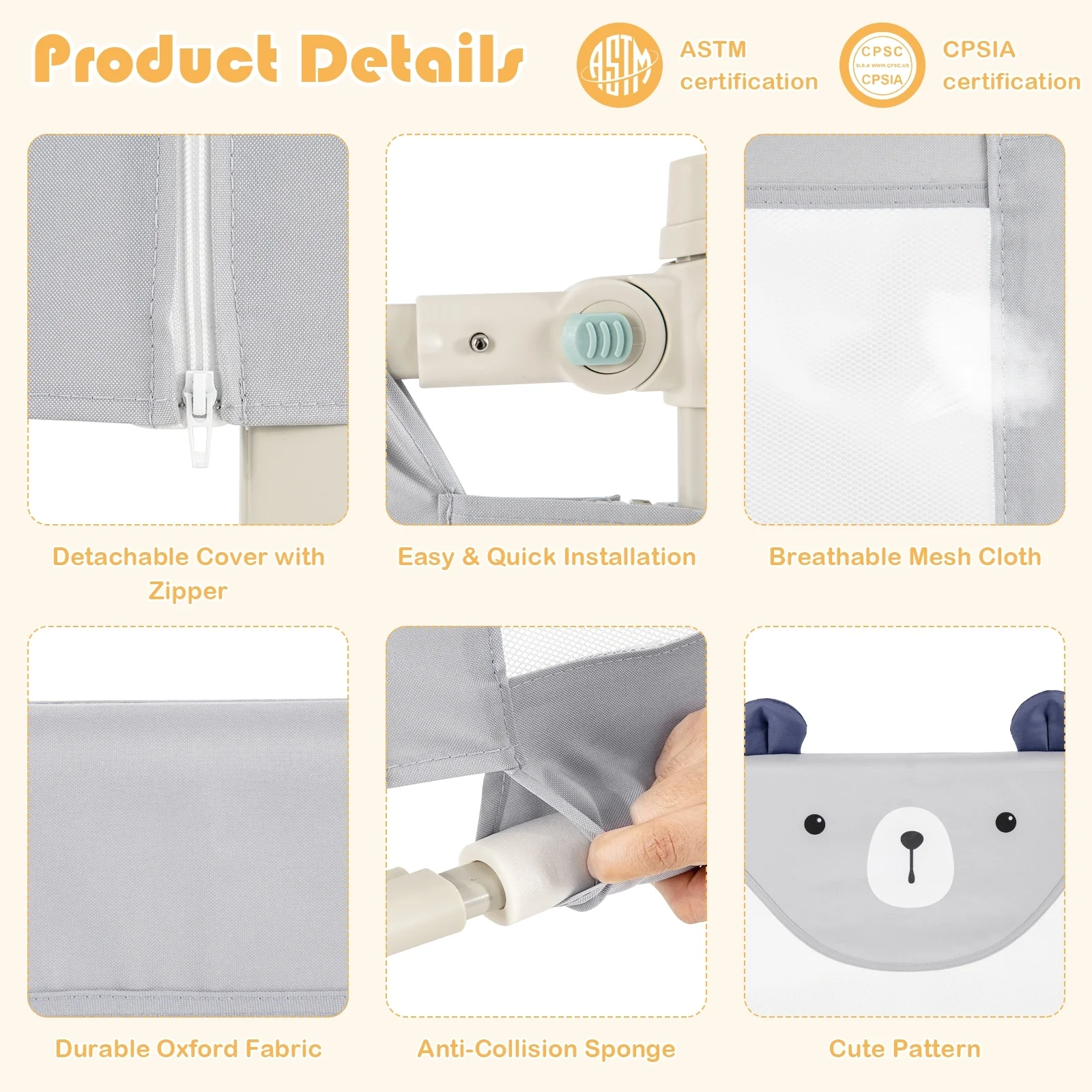 Vertical Lifting Baby Bedrail Guard, Lock-M, Gray - Image 9