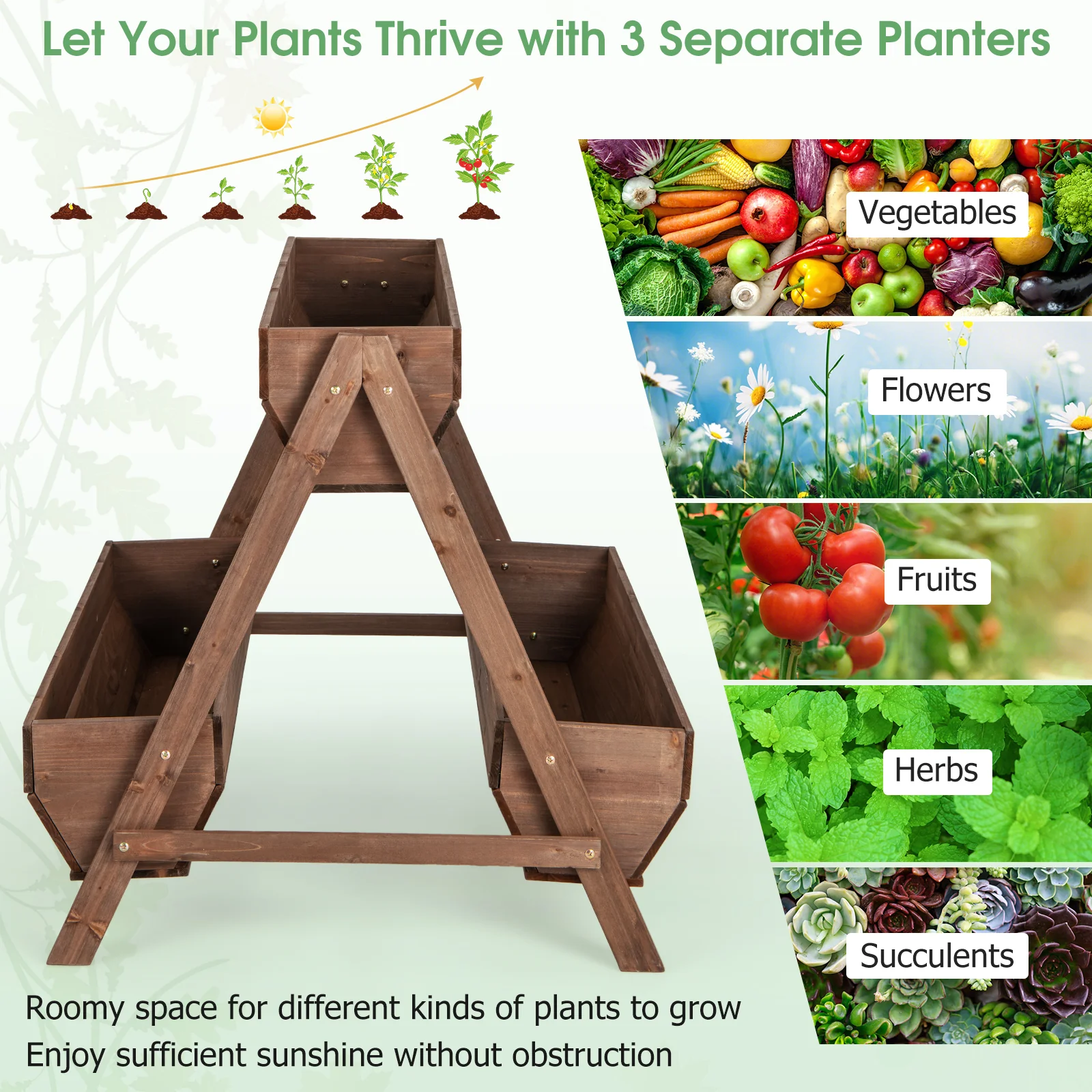 Vertical Raised Garden Bed, 3 Wooden Planter Boxes, L, Brown - Image 8