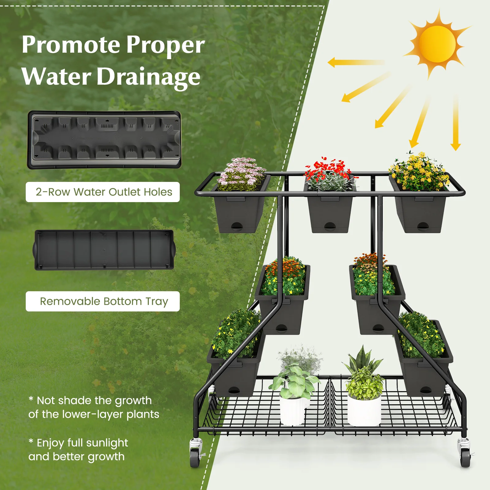 Vertical Raised Garden Bed, 7 Planter Boxes, Storage Baskets, Black - Image 10
