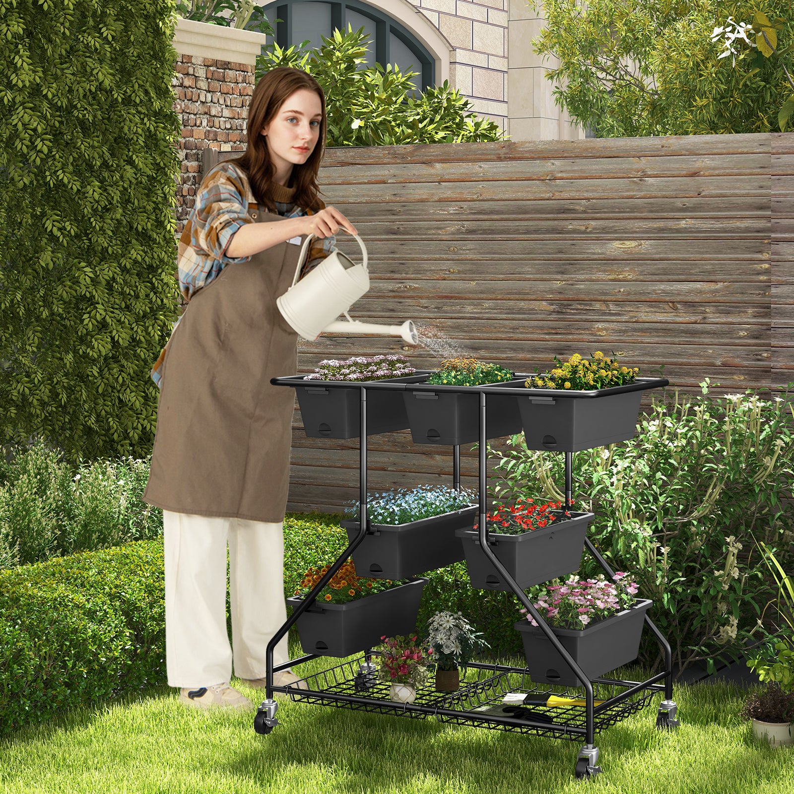 Vertical Raised Garden Bed, 7 Planter Boxes, Storage Baskets, Black - Image 2