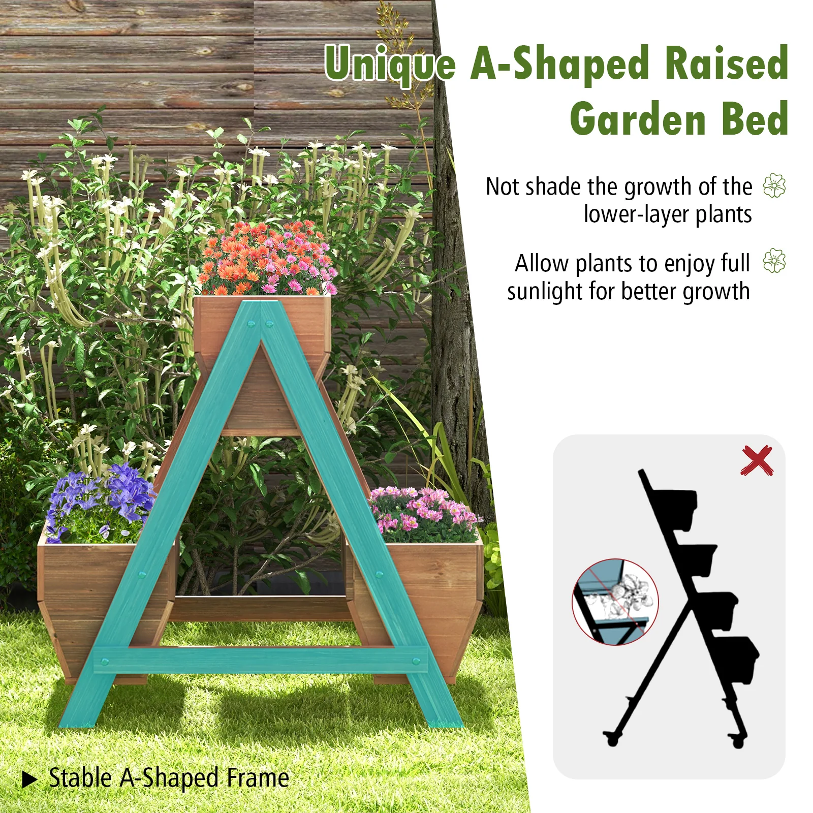 Vertical Raised Garden Bed With 3 Wooden Planter Boxes, S, Brown - Image 10