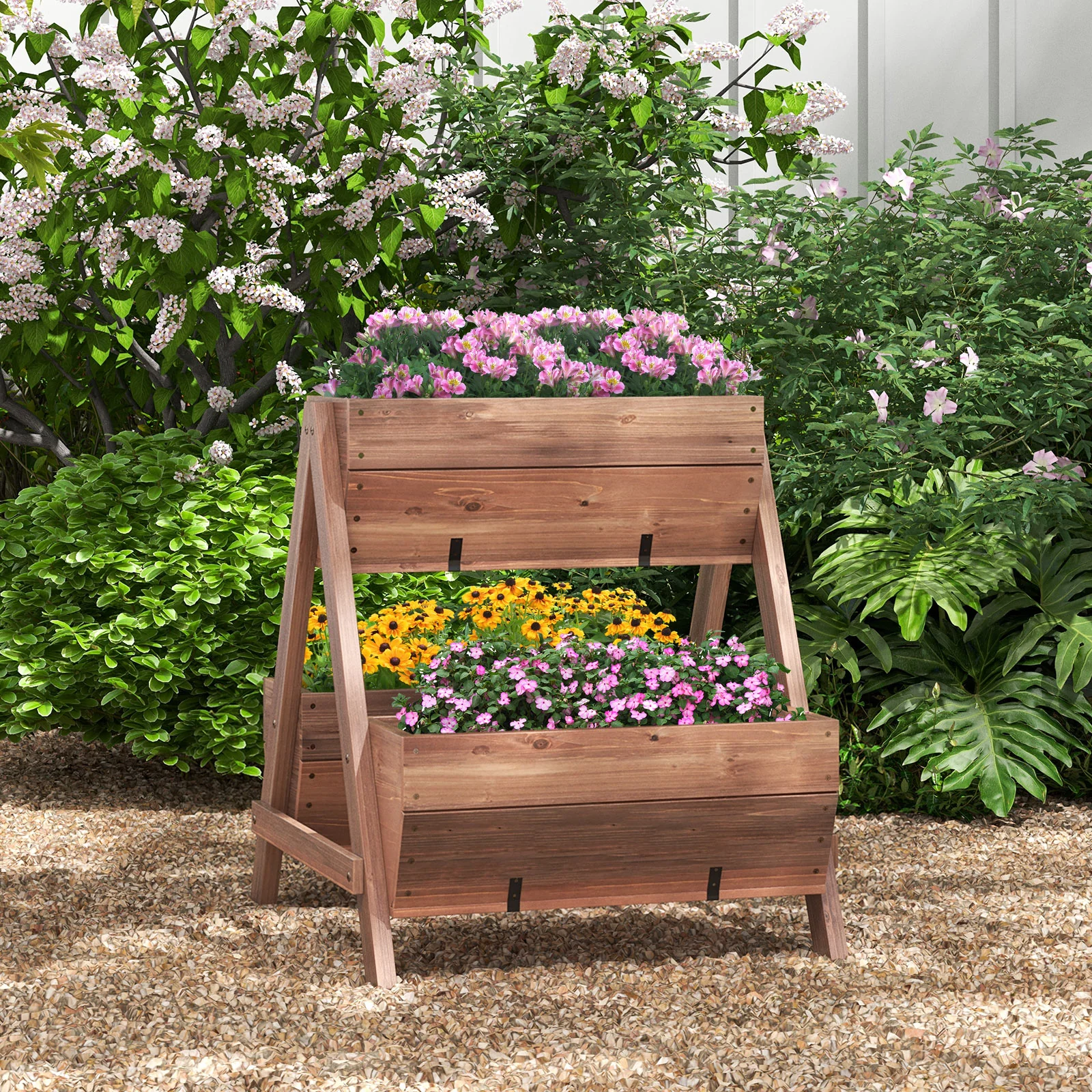 Vertical Raised Garden Bed With 3 Wooden Planter Boxes, S, Brown - Image 3