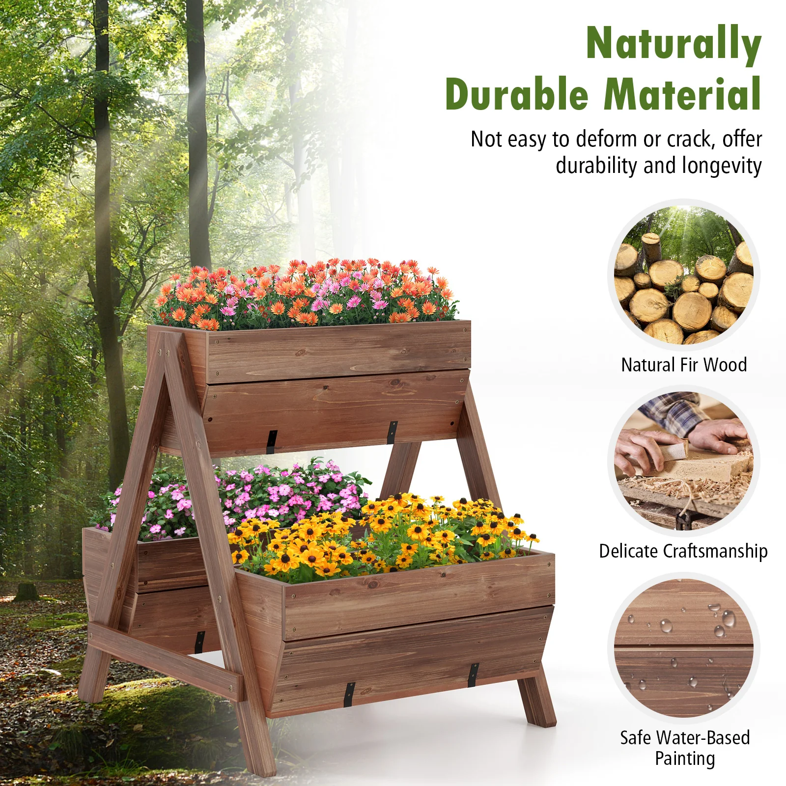 Vertical Raised Garden Bed With 3 Wooden Planter Boxes, S, Brown - Image 8