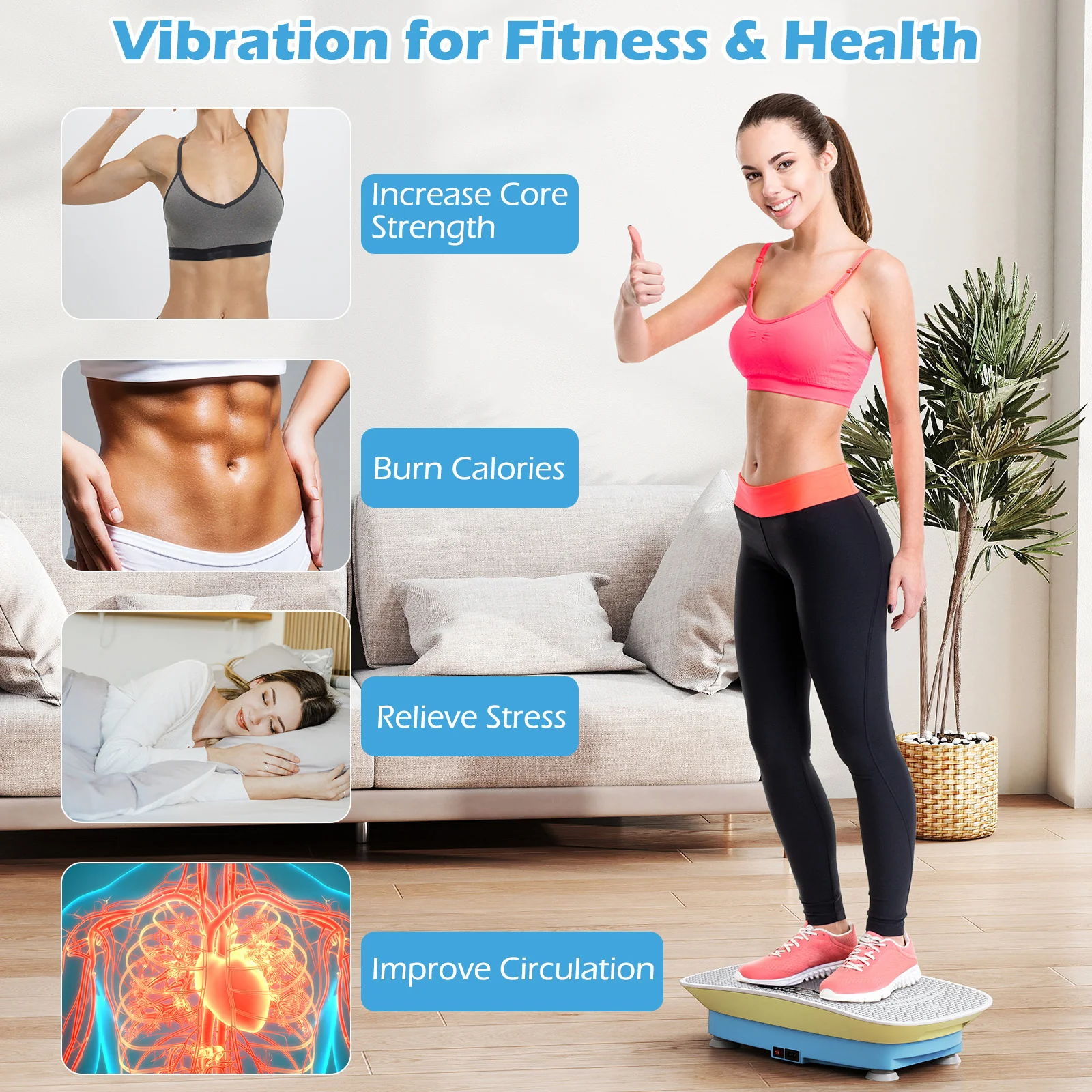 Vibration Plate Exercise Machine, 10 Speed Intensities, Blue & Green - Image 10