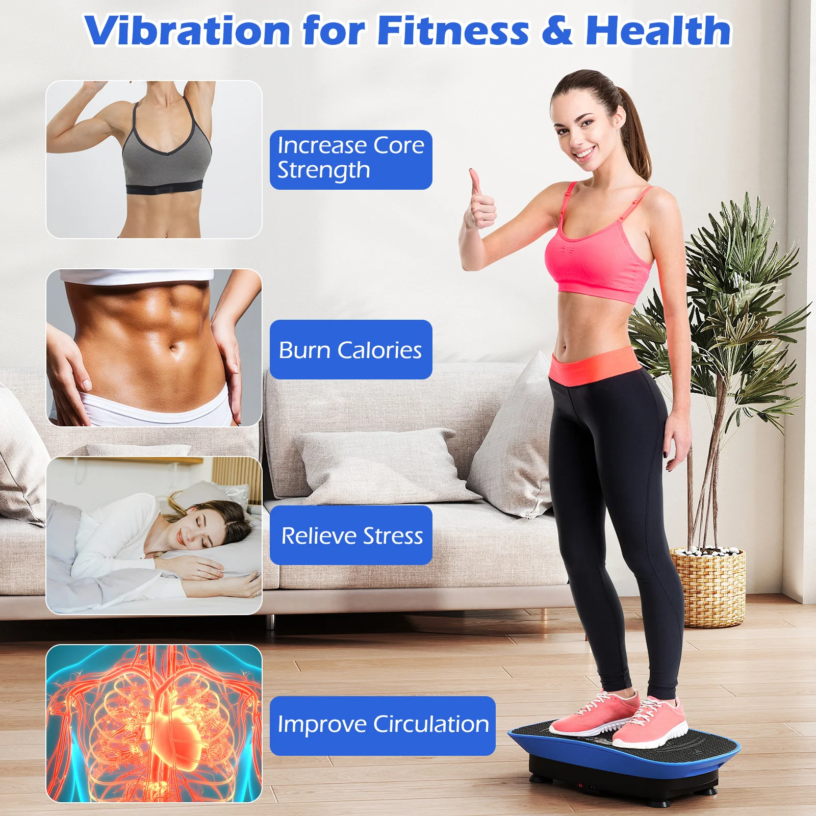 Vibration Plate Exercise Machine, 10 Speed Intensities, Navy - Image 10