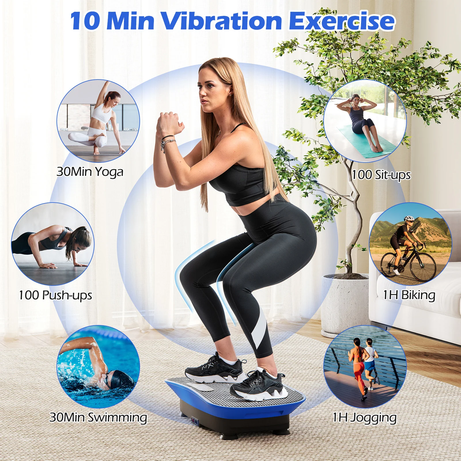 Vibration Plate Exercise Machine, 10 Speed Intensities, Navy - Image 7