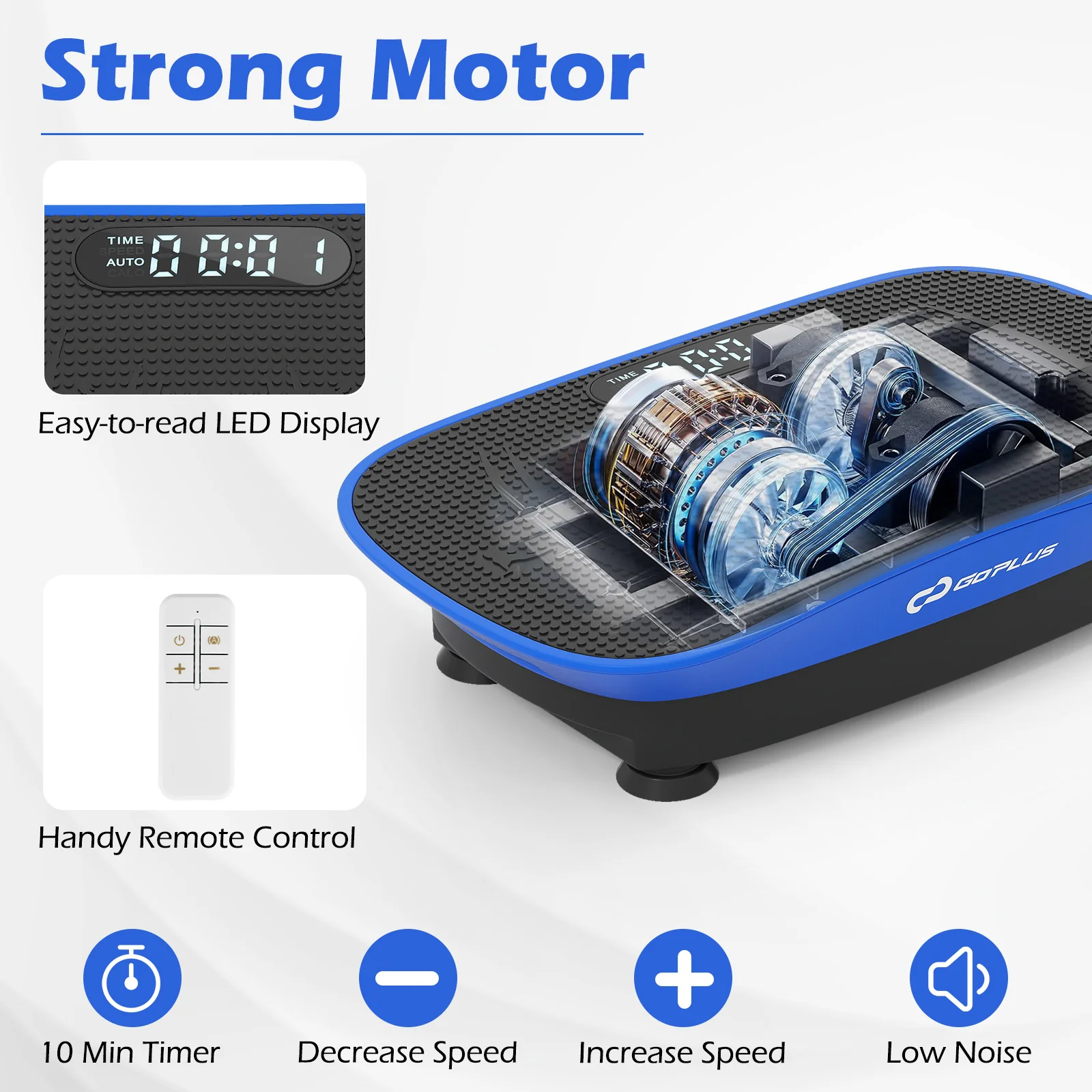 Vibration Plate Exercise Machine, 10 Speed Intensities, Navy - Image 9