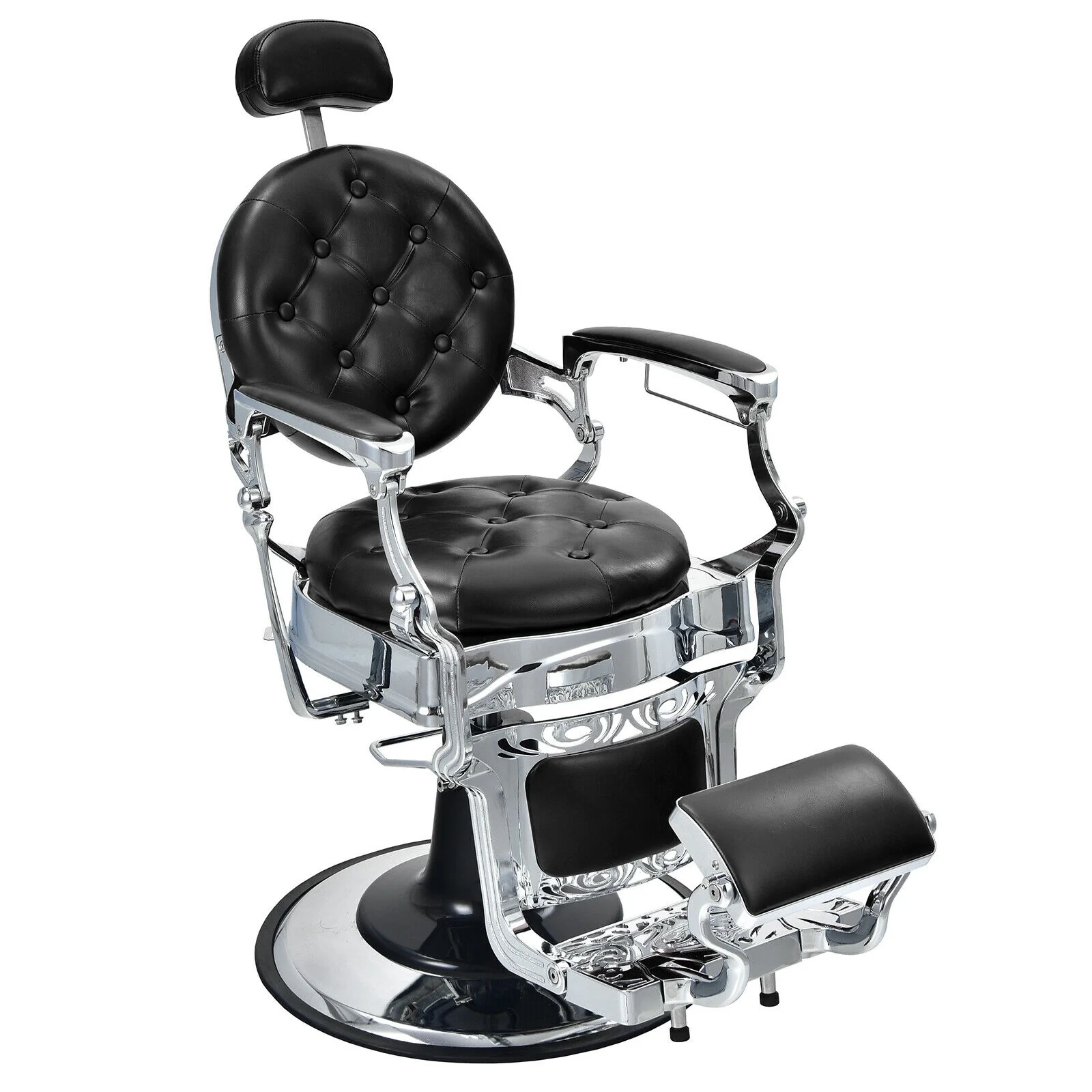 Vintage Barber Chair, Adjustable Height And Headrest, Black - Image 2