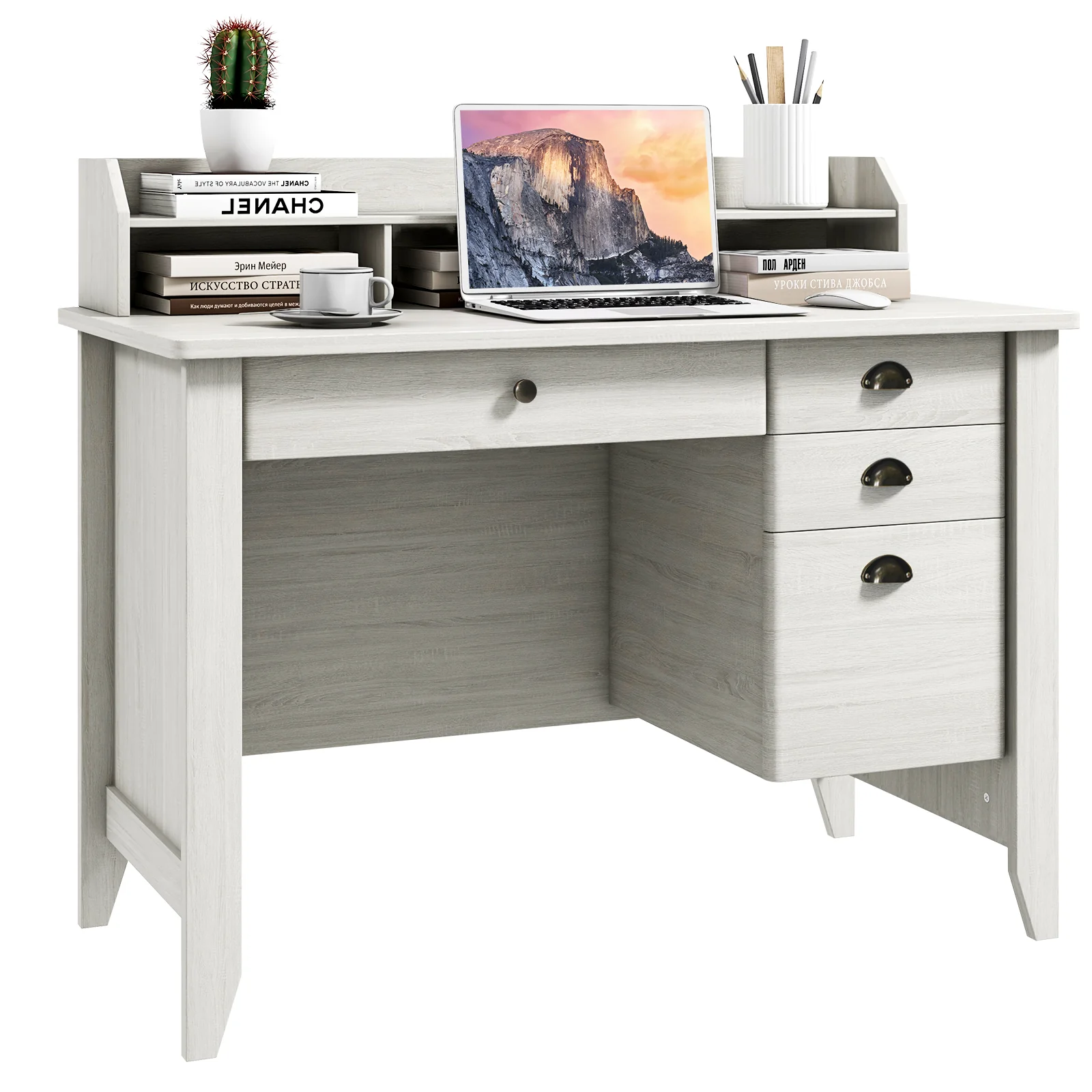 Vintage Computer Desk With Storage Shelves And 4 Drawers, White - Image 4