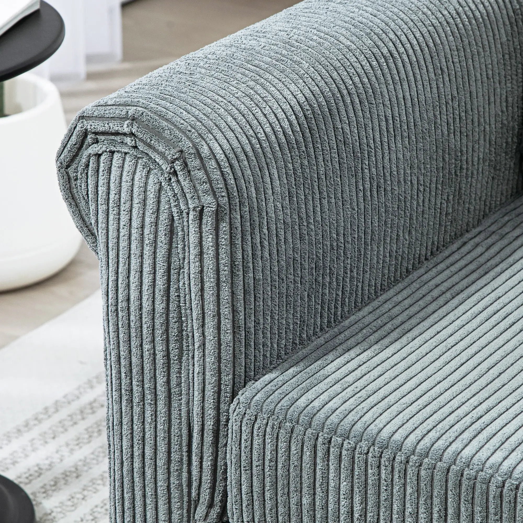 Vintage Loveseat, Fabric 2 Seater Sofa, Rolled Arms, Rubber Wood Legs, Grey - Image 9