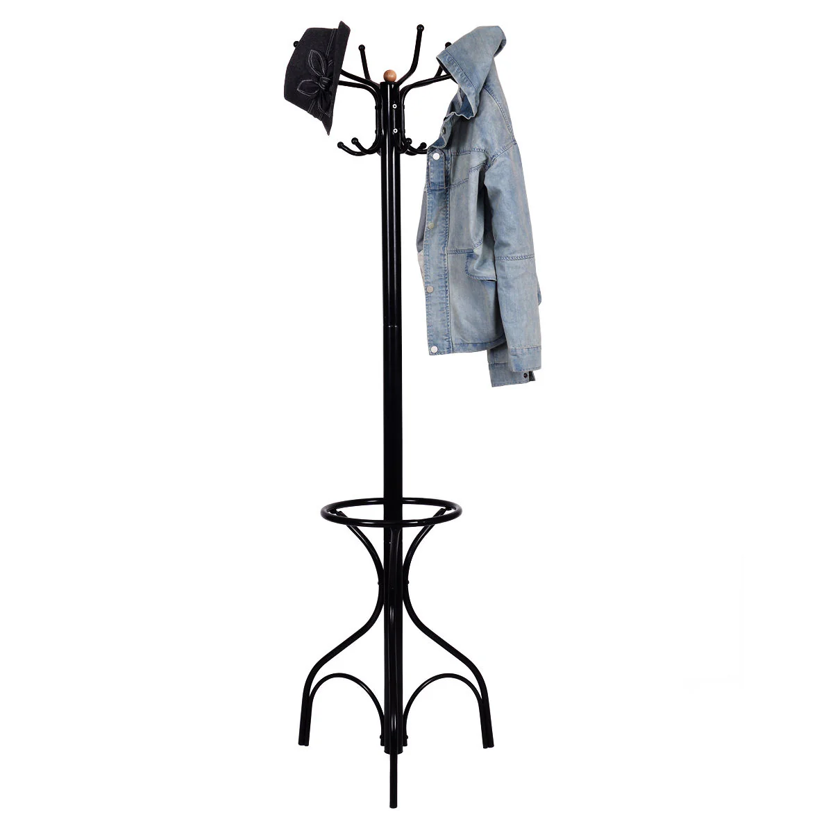 Vintage Metal Coat Hat Tree Stand, Black - Image 3