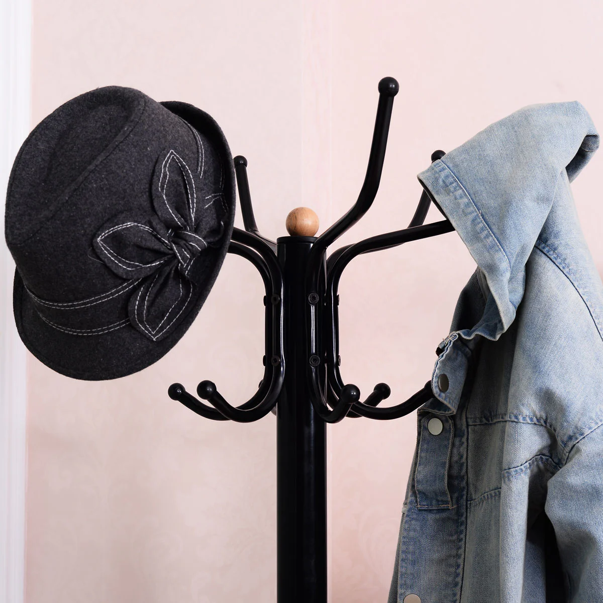 Vintage Metal Coat Hat Tree Stand, Black - Image 6