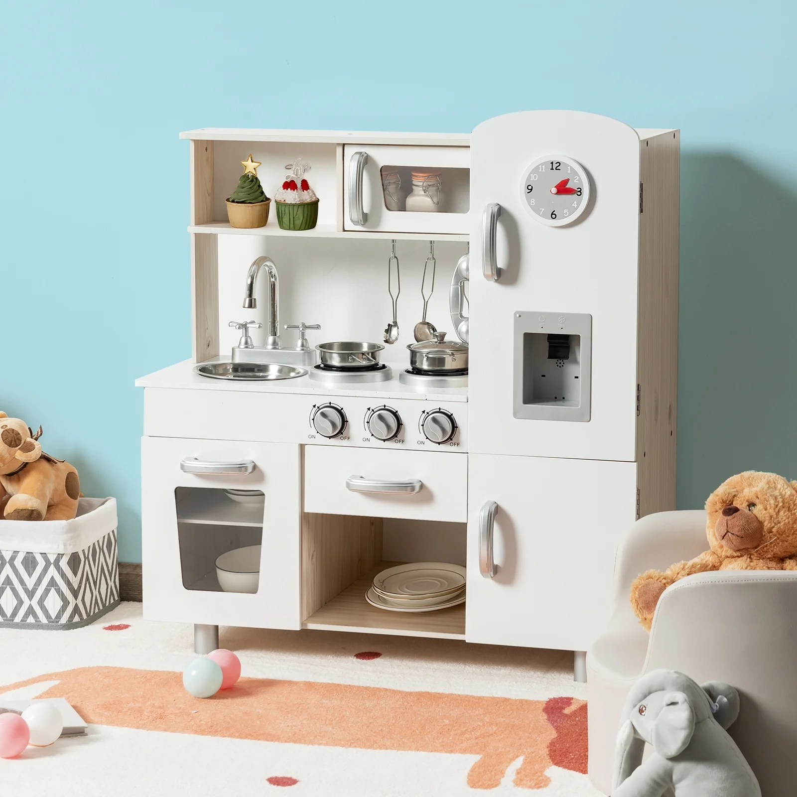 Vintage Play Kitchen Pretend Cooking Playset, White - Image 2