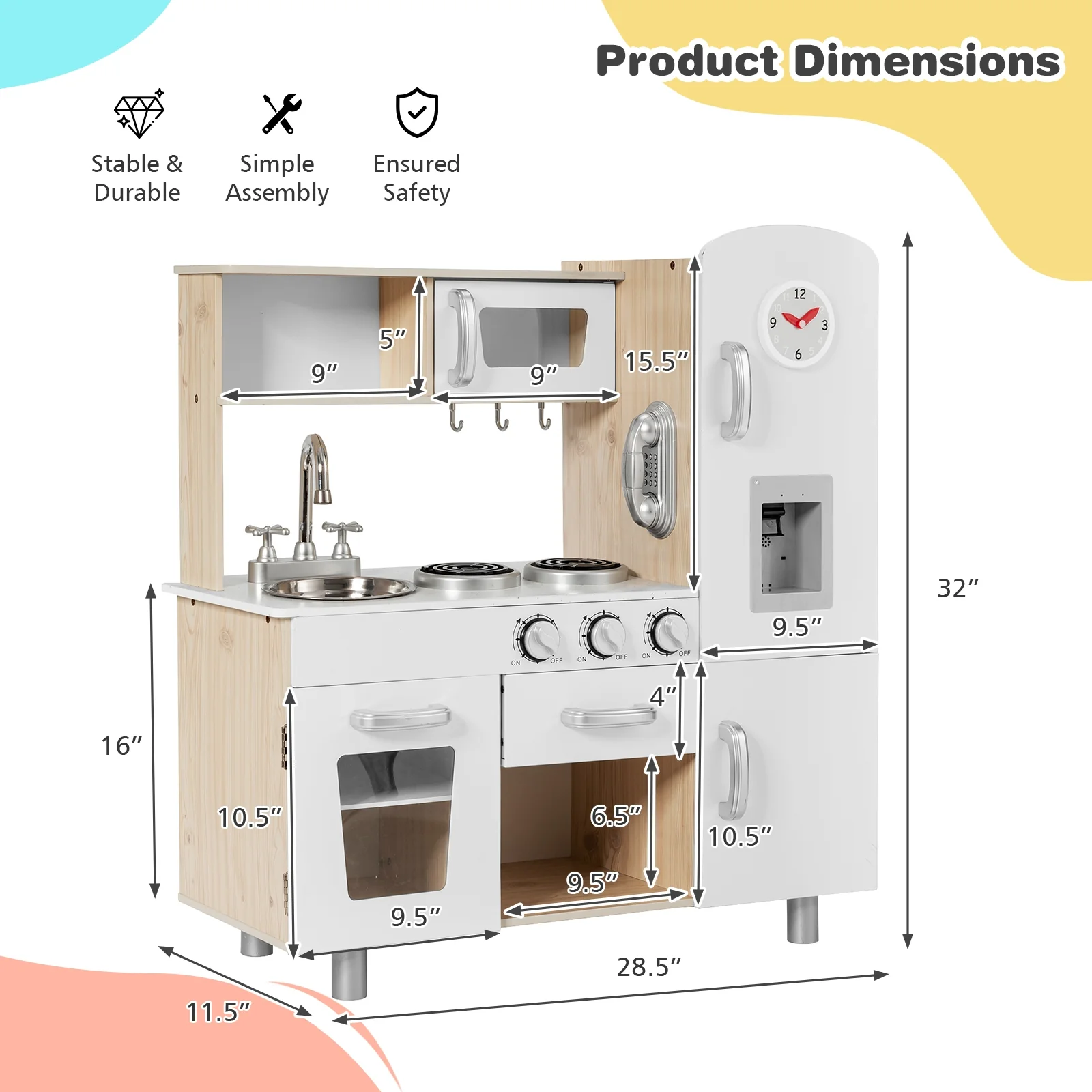 Vintage Play Kitchen Pretend Cooking Playset, White - Image 5