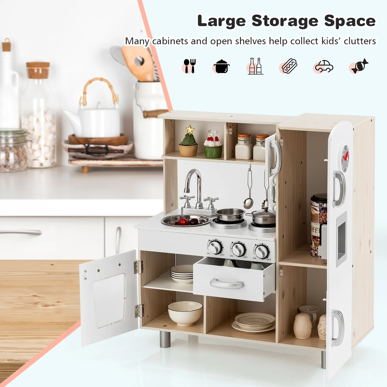 Vintage Play Kitchen Pretend Cooking Playset, White - Image 7