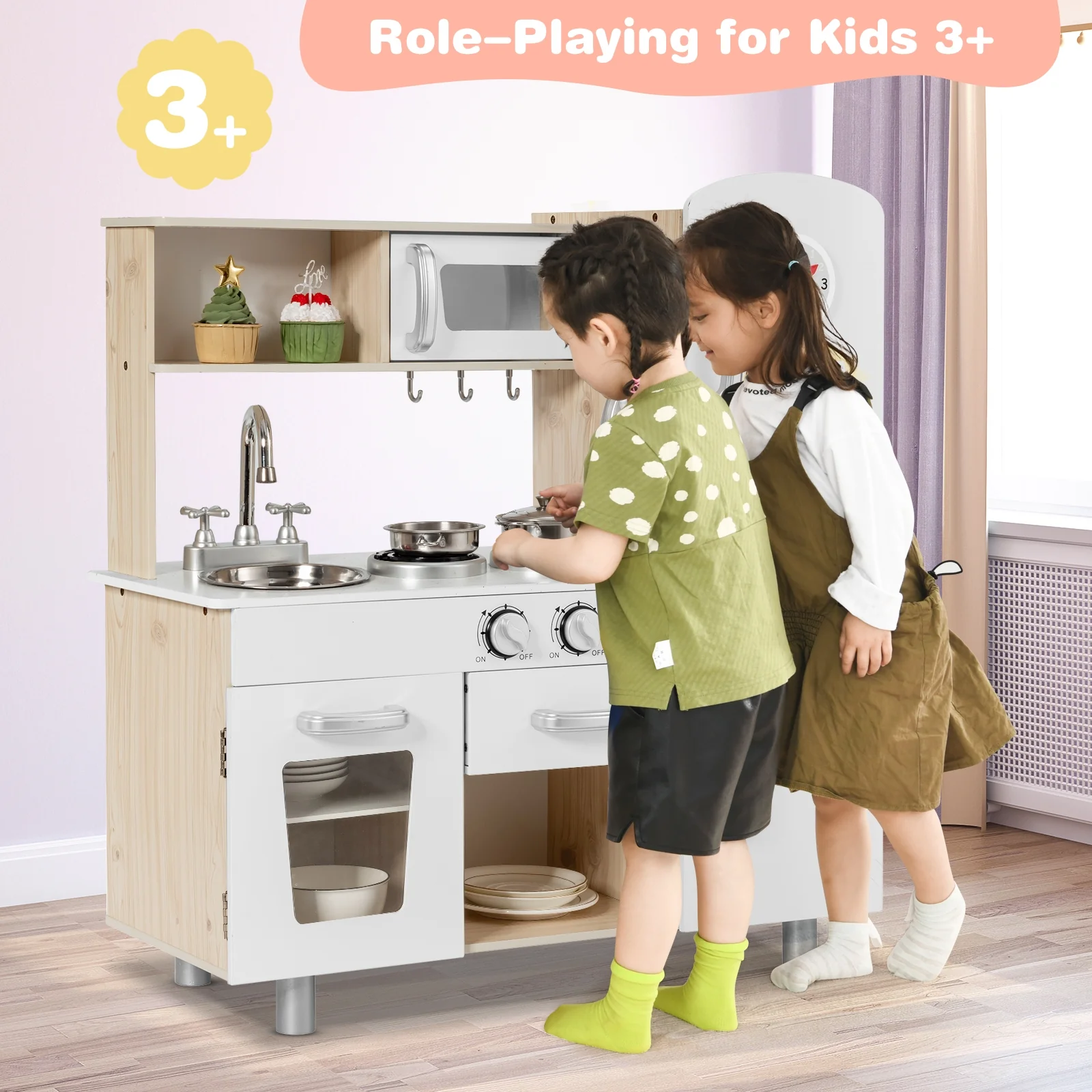 Vintage Play Kitchen Pretend Cooking Playset, White - Image 8