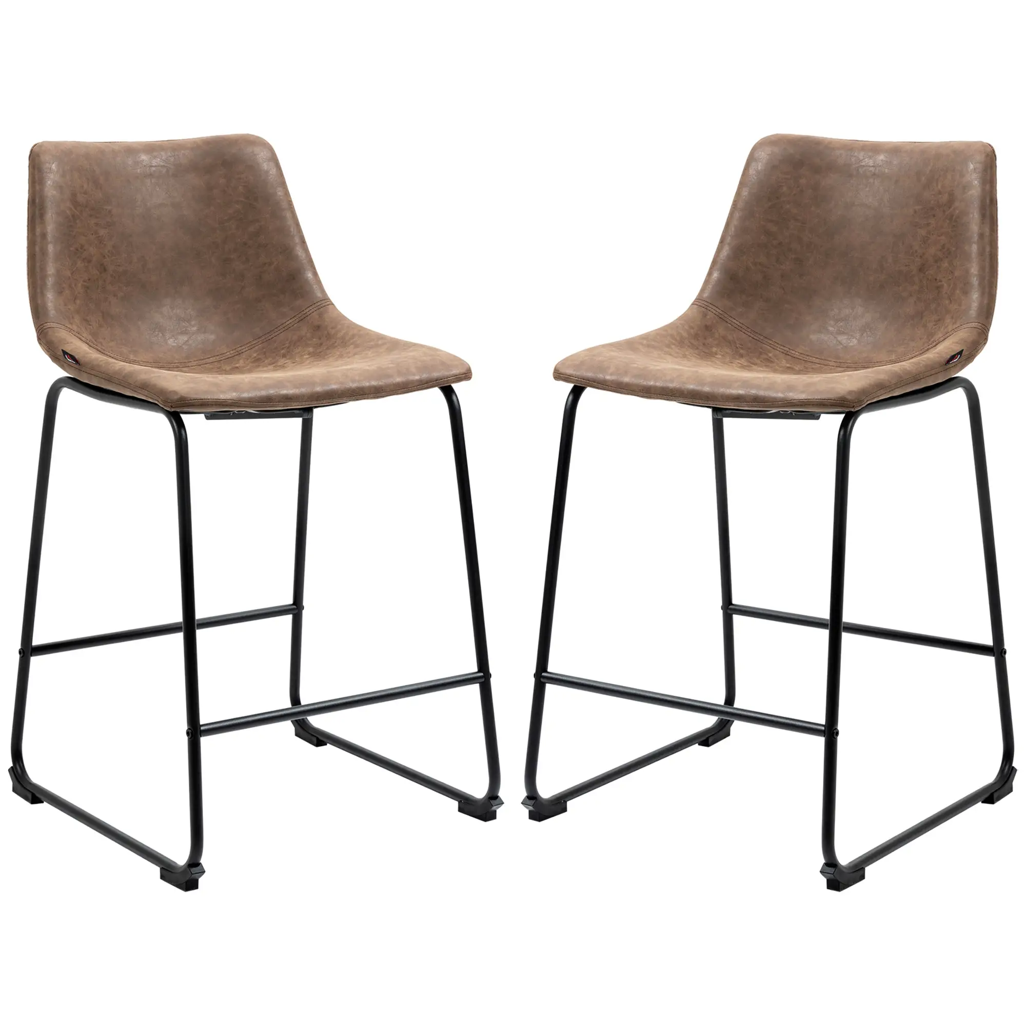 Vintage PU Leather Bar Stools, Set of 2, Counter Height, Brown - Image 11