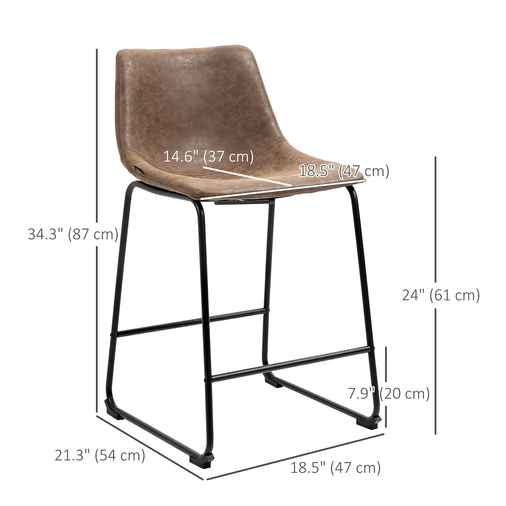 Vintage PU Leather Bar Stools, Set of 2, Counter Height, Brown - Image 3