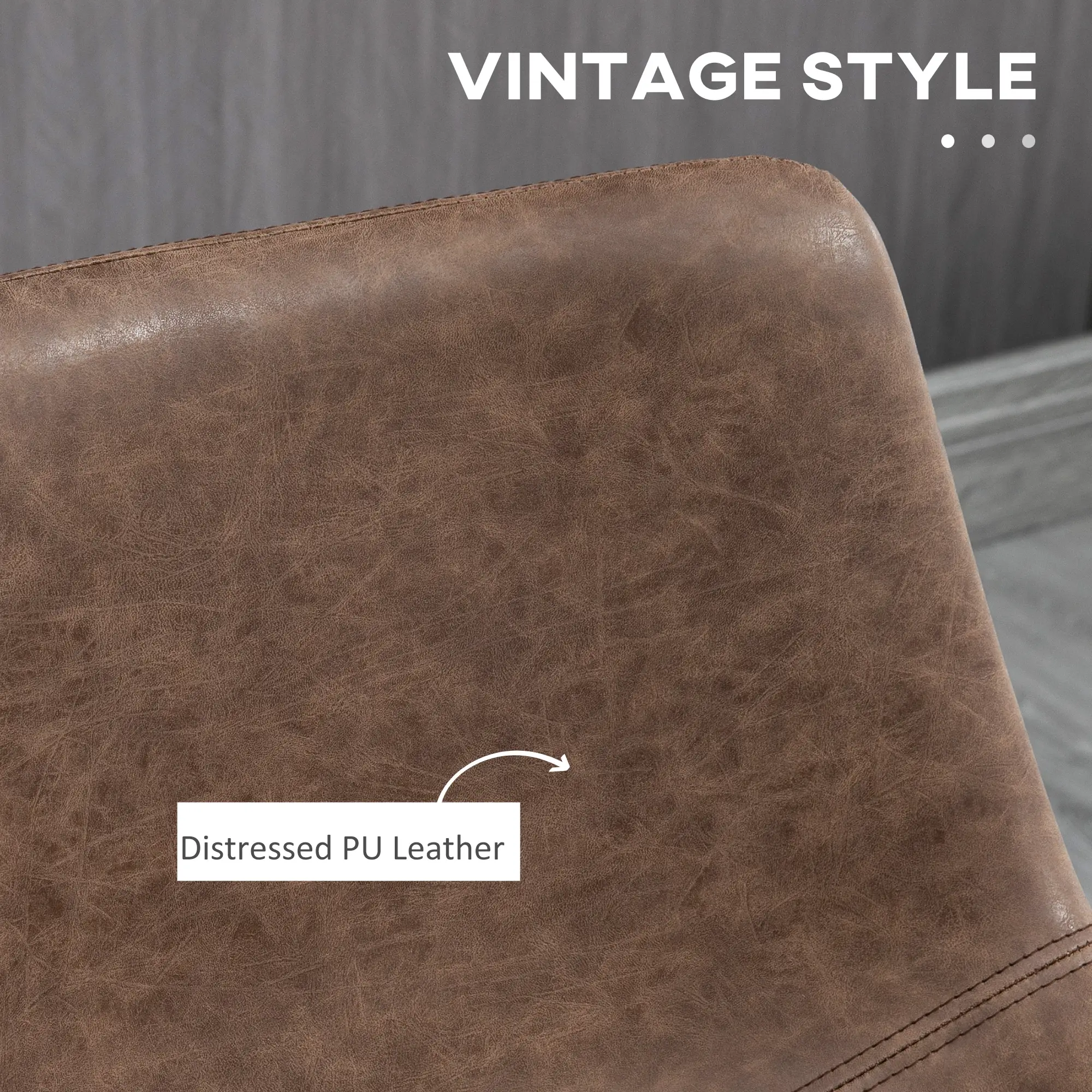 Vintage PU Leather Bar Stools, Set of 2, Counter Height, Brown - Image 4