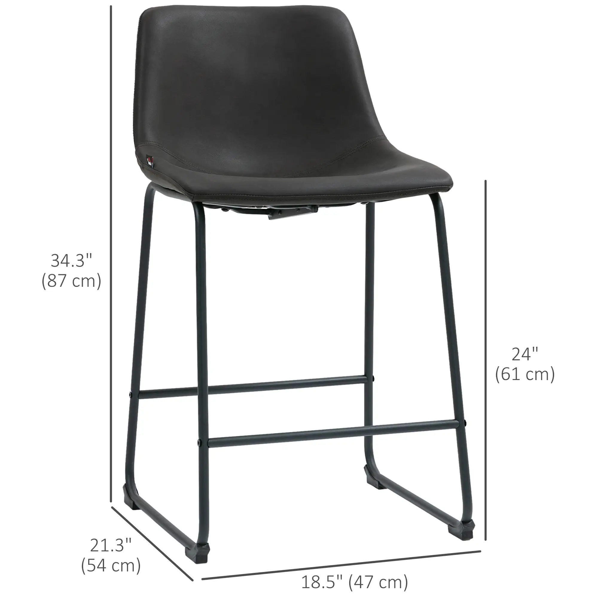 Vintage PU Leather Counter Height Bar Stools, Set of 2, Dark Brown - Image 3