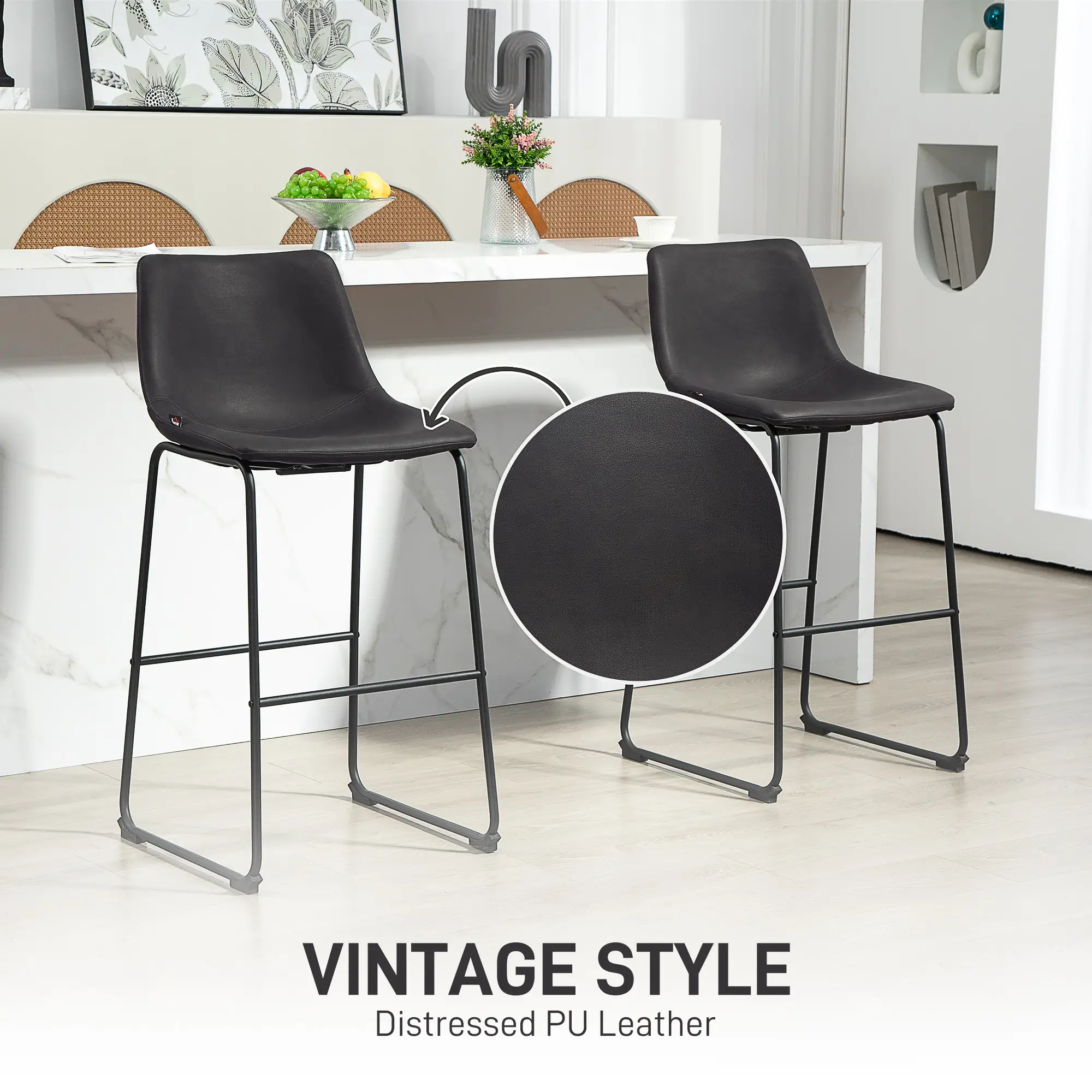 Vintage PU Leather Counter Height Bar Stools, Set of 2, Dark Brown - Image 4