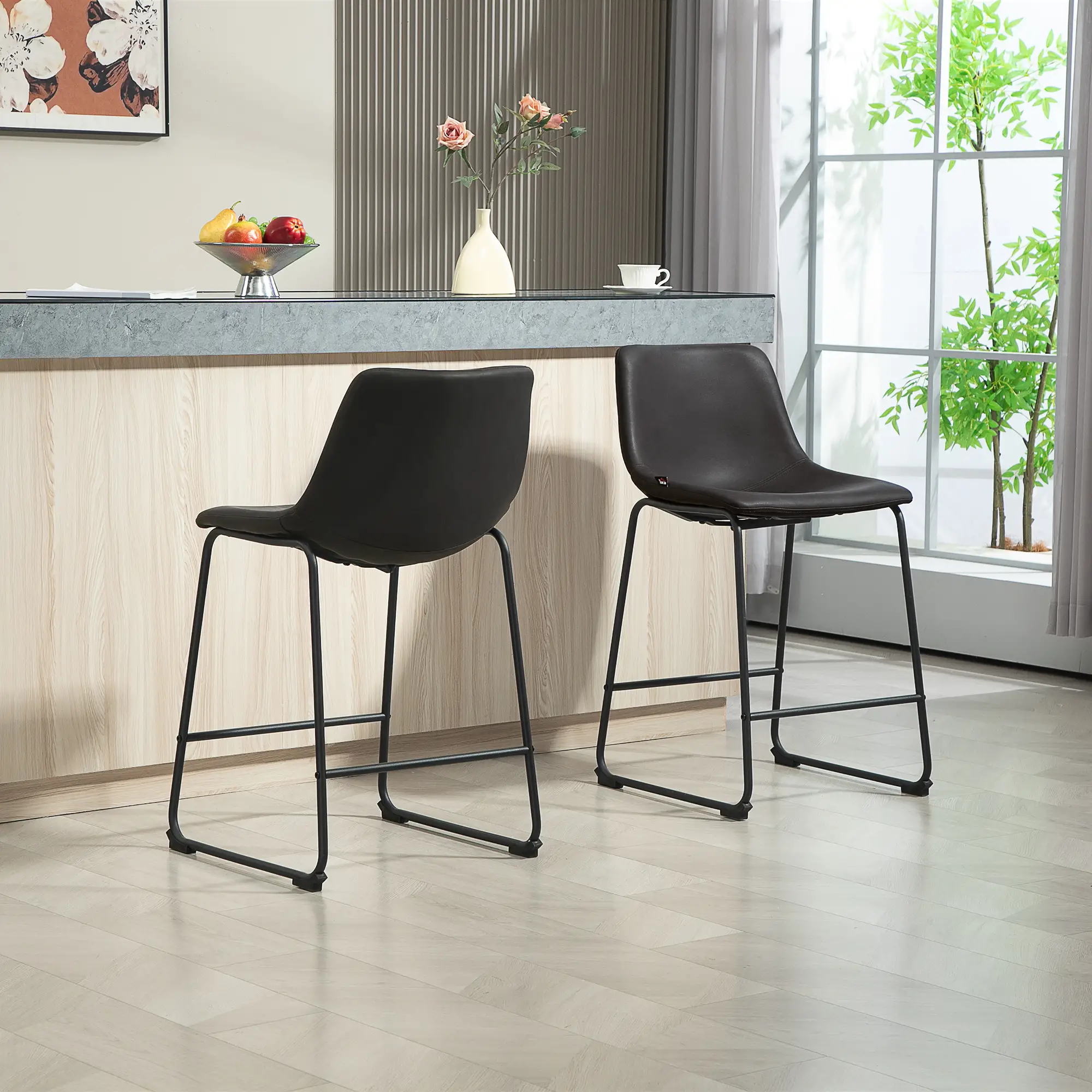 Vintage PU Leather Counter Height Bar Stools, Set of 2, Dark Brown - Image 7